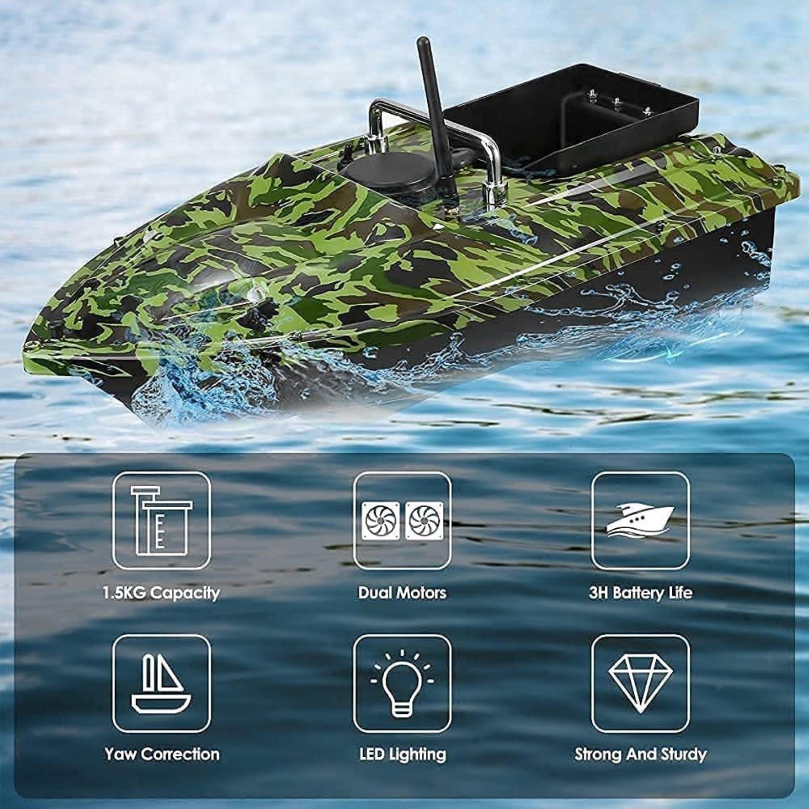 Barca con Esca, Barca con Esca per la Pesca alla Carpa, Barca con Esca, Barca con Esca da Pesca Caccia Barca con Esca RC 500M CR Scatola Singola Carico 2 kg A l