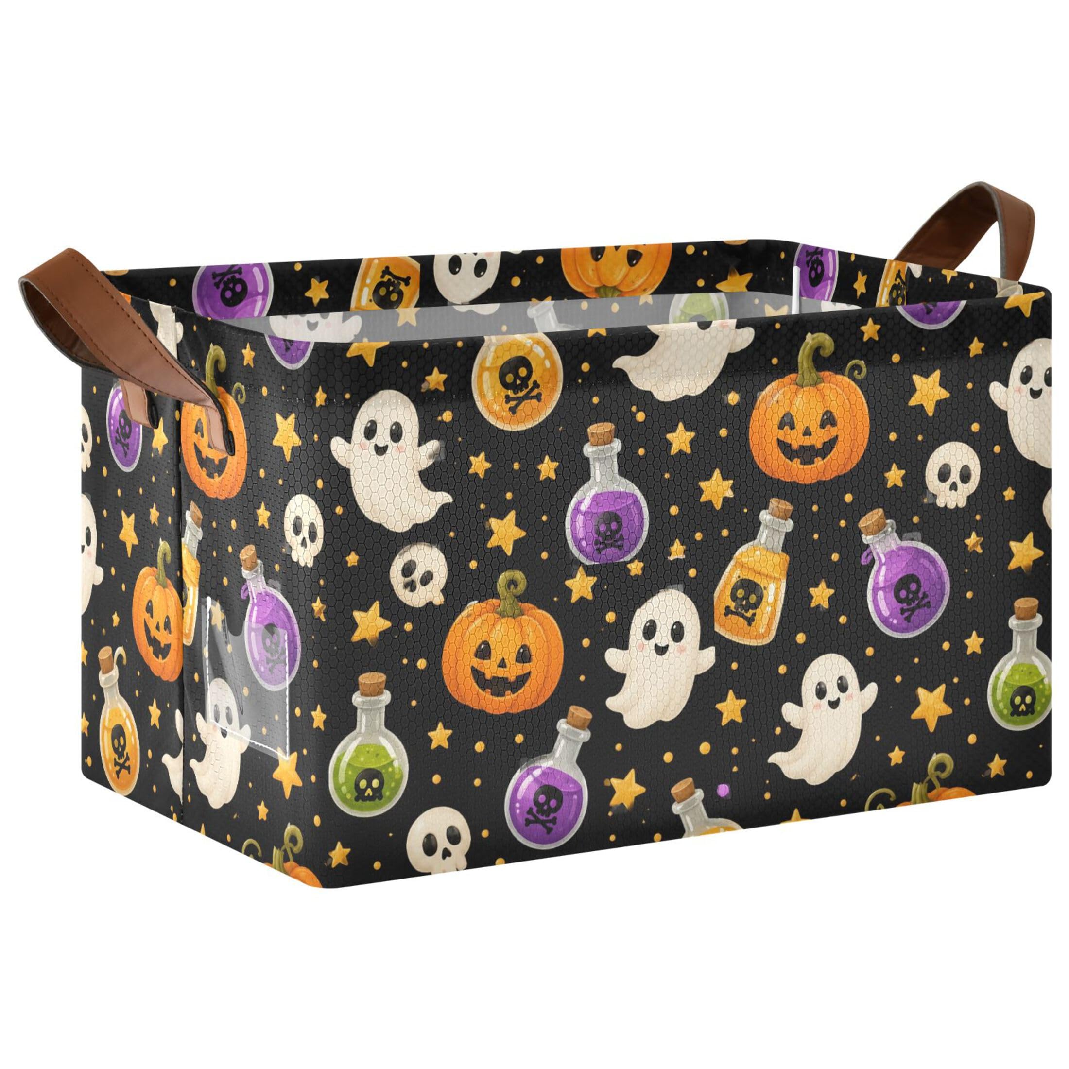 Kutsu Pumpkins Ghosts Foldable Storage Basket Collapsible Bin With Handles For Shelves