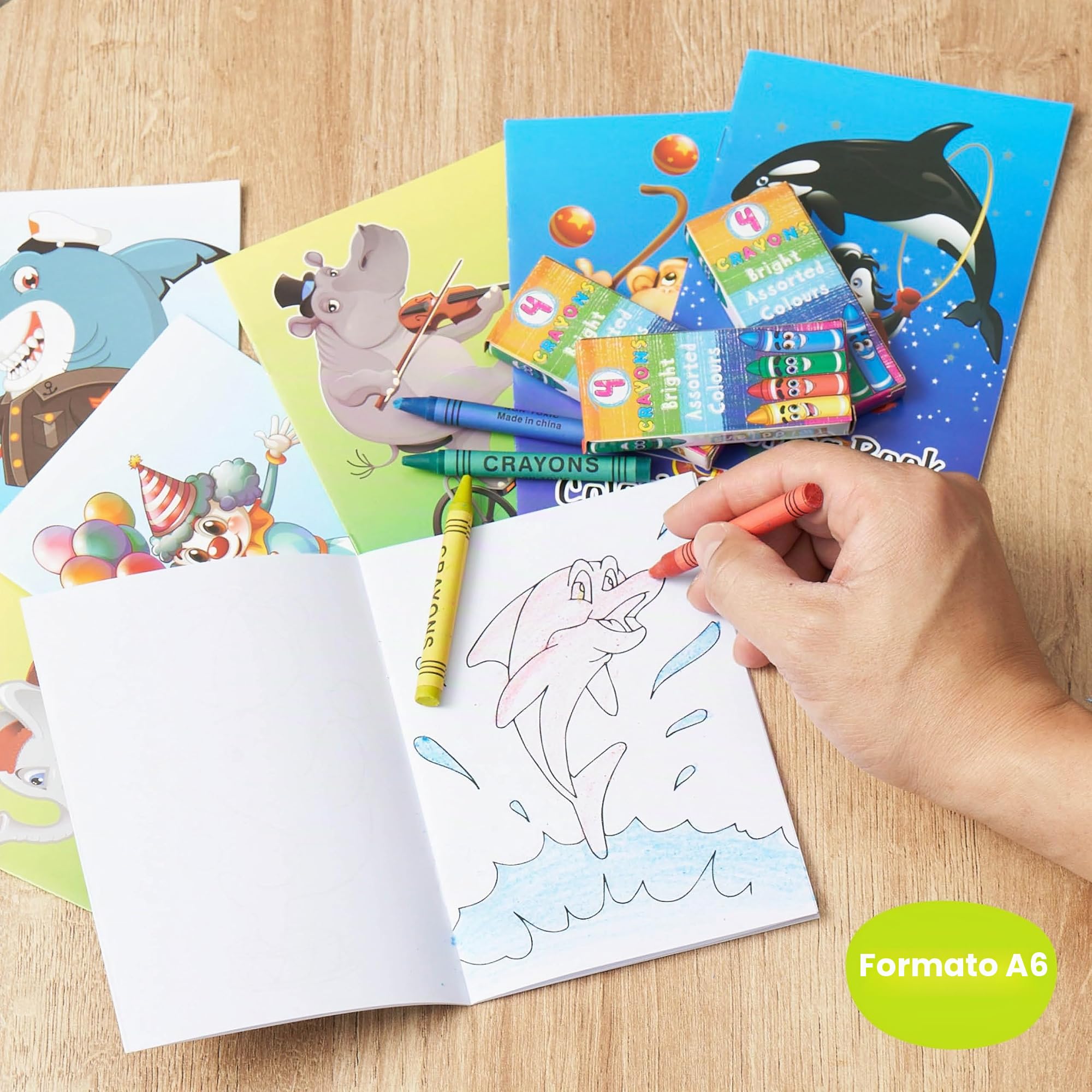 THE TWIDDLERS 72 Mini Libri da Colorare (A6) con 18 Scatole di Pastelli a Cera (4 per scatola) - Set Creativo per Feste di Bambini, Regalini di Fine Compleanno e Premi Scolastici
