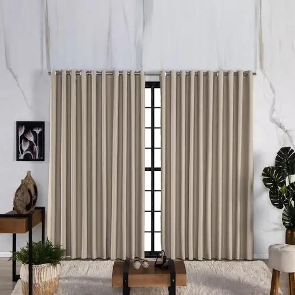 Cortina De Luxo Blackout Premium 4,00m X 2,30m Porta De Vidro Tecido Grosso (Palha)