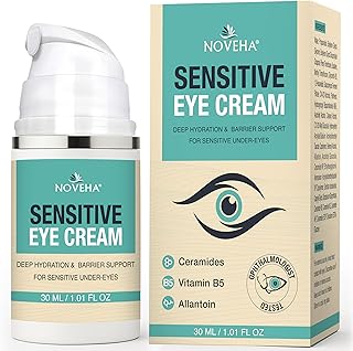 NOVEHA Daily Sensitive Eye Cream for Dry Eyelids & Around Eye; Vegan Ceramide Hydrating Eyelid Moisturizer; Anti-Aging Eye Cream for Fine Lines, Puffiness & Crow's Feet; Fragrance-Free