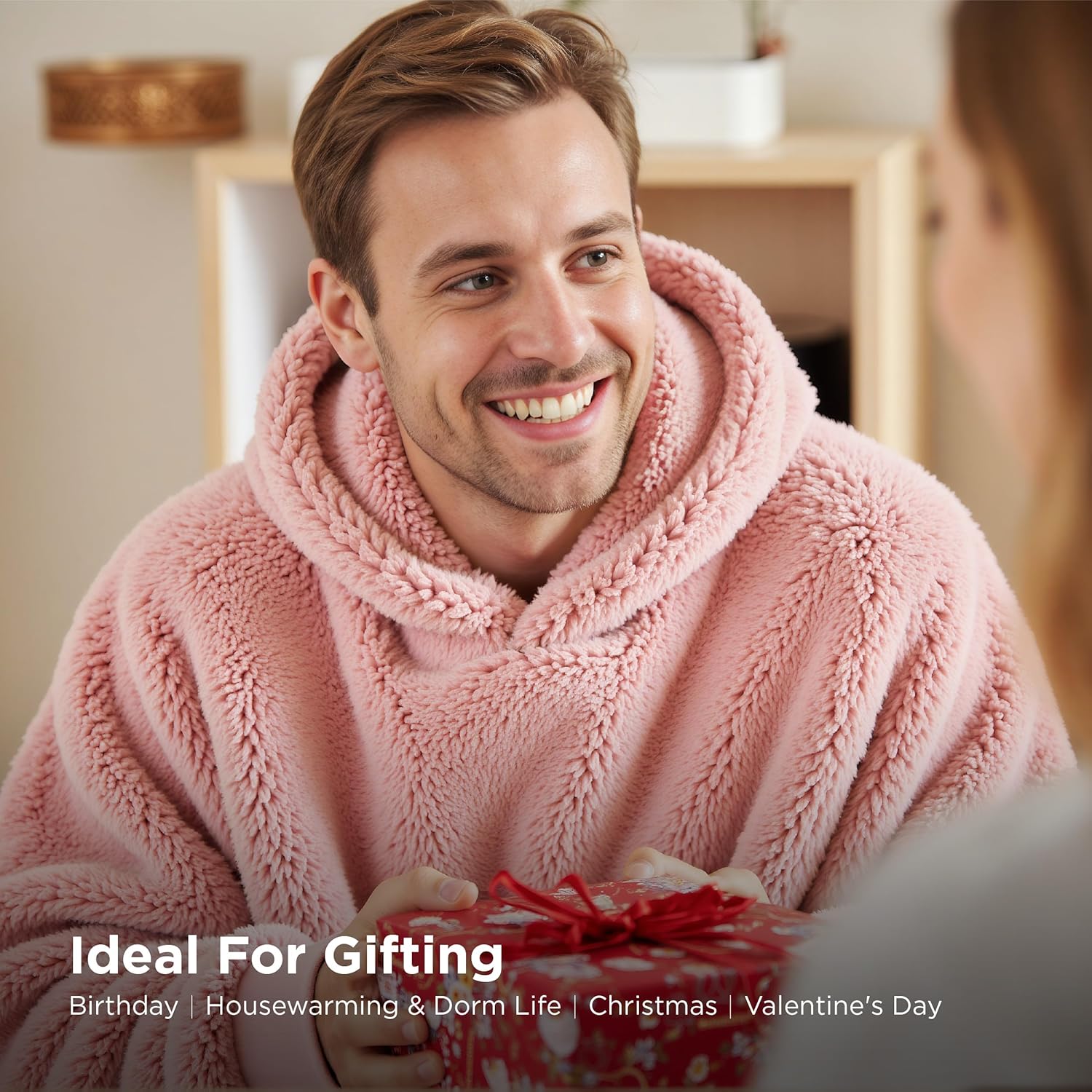 Bedsure Wearable Blanket Hoodies for Women- Gifts for Girlfriend, Warm Cozy Fluffy Birthday Valentines Day gifts for Him Her Women Wife, Soft Sweatshirt, Oversized Hooded Blankets With Sleeves, Pink - Image 4