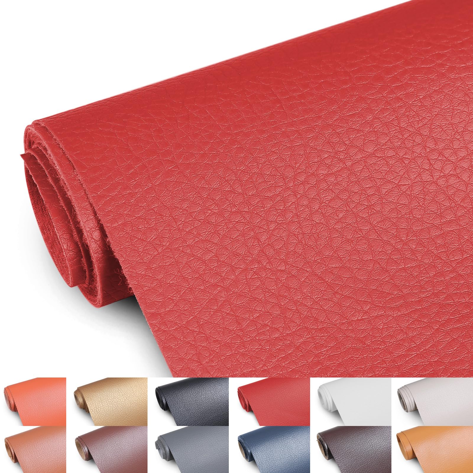 Faux Leather Fabric, 55" Wide Upholstery Fabric by The Yard Marine Vinyl Fabric Outdoor Pu Leather Waterproof Sheets Fabric for Crafts Sewings Sofa Wallets Handbag Earrings Bows 3 Yard Red