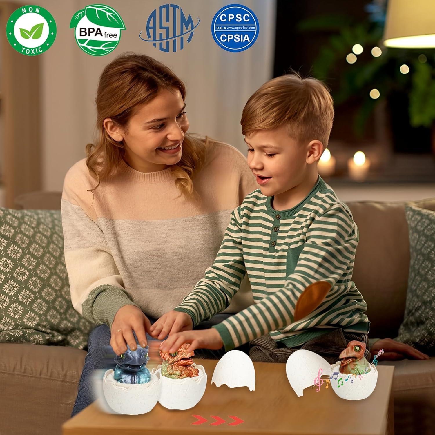 Easter Dinosaur Egg Toys Gifts for Toddlers Kids 3 4 5 6 7 Year Old, 4-Pack Press-and-Go Dino Cars with Sounds & Lights, Perfect for Easter Basket Stuffers, Egg Hunts, and Birthday Party Favors