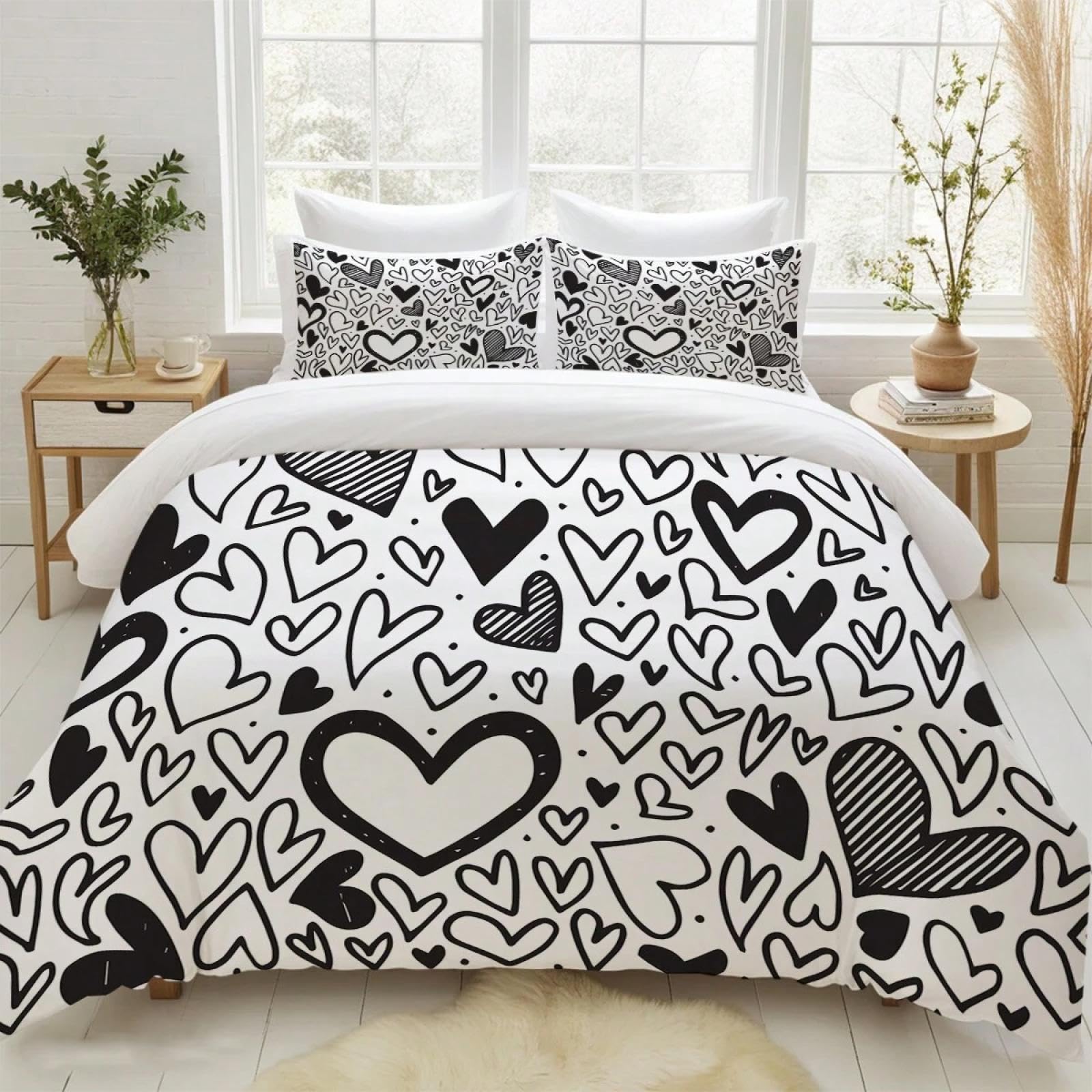 Housse de couette luxe motif abstrait noir et blanc, parure de lit premium 225x225