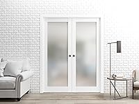 Vista 3 de SARTODOORS Frosted Lite - Panel de puerta de vidrio de 28 x 80 pulgadas Planum 2102 seda blanca para uso como armario corredizo de bolsillo