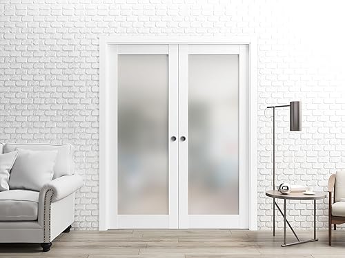 Miniatura 4 de SARTODOORS Frosted Lite - Panel de puerta de vidrio de 28 x 80 pulgadas  Planum 2102 seda blanca para uso como armario corredizo de bolsillo de