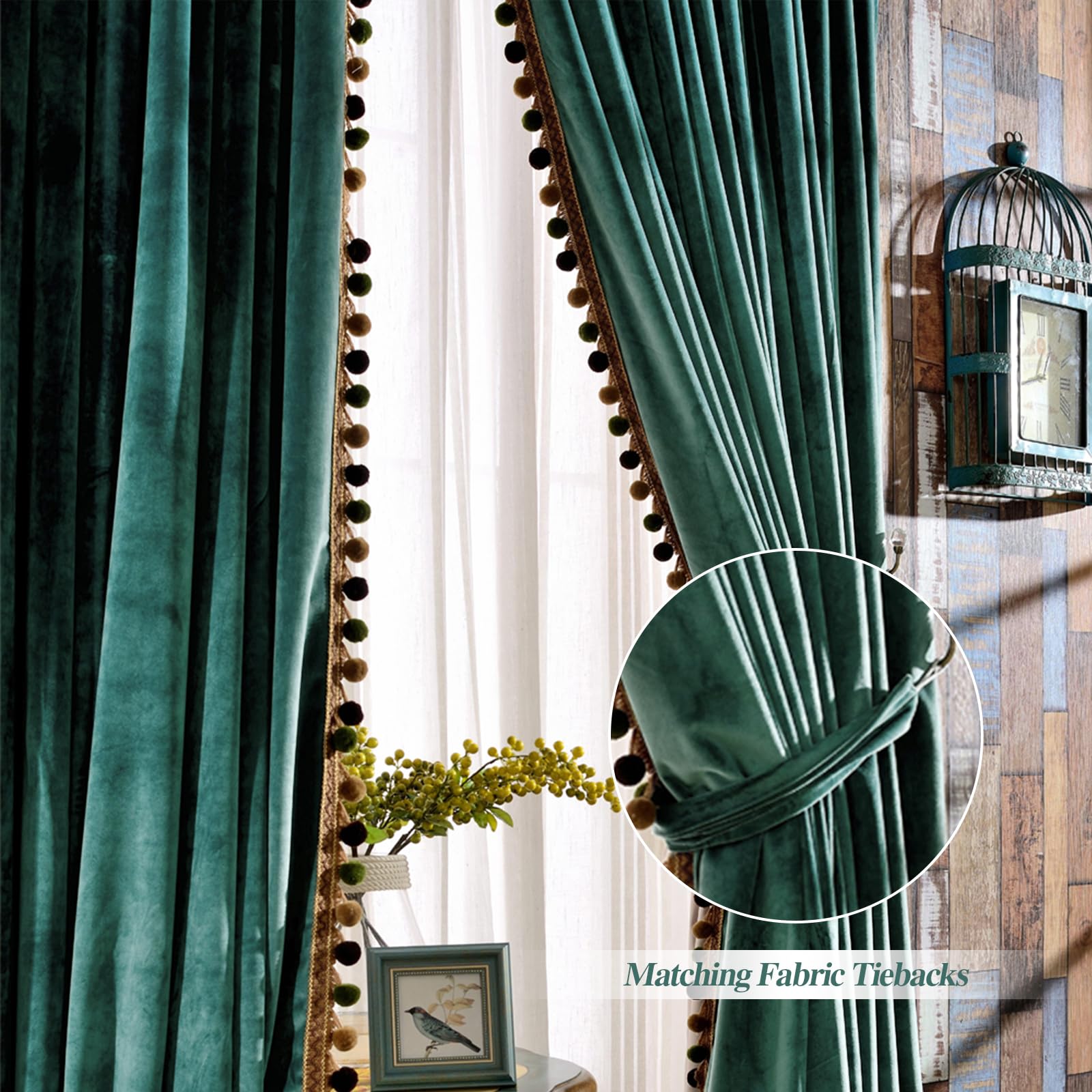 Amazon｜Melodieux ラグジュアリー ポンポンベルベット カーテン