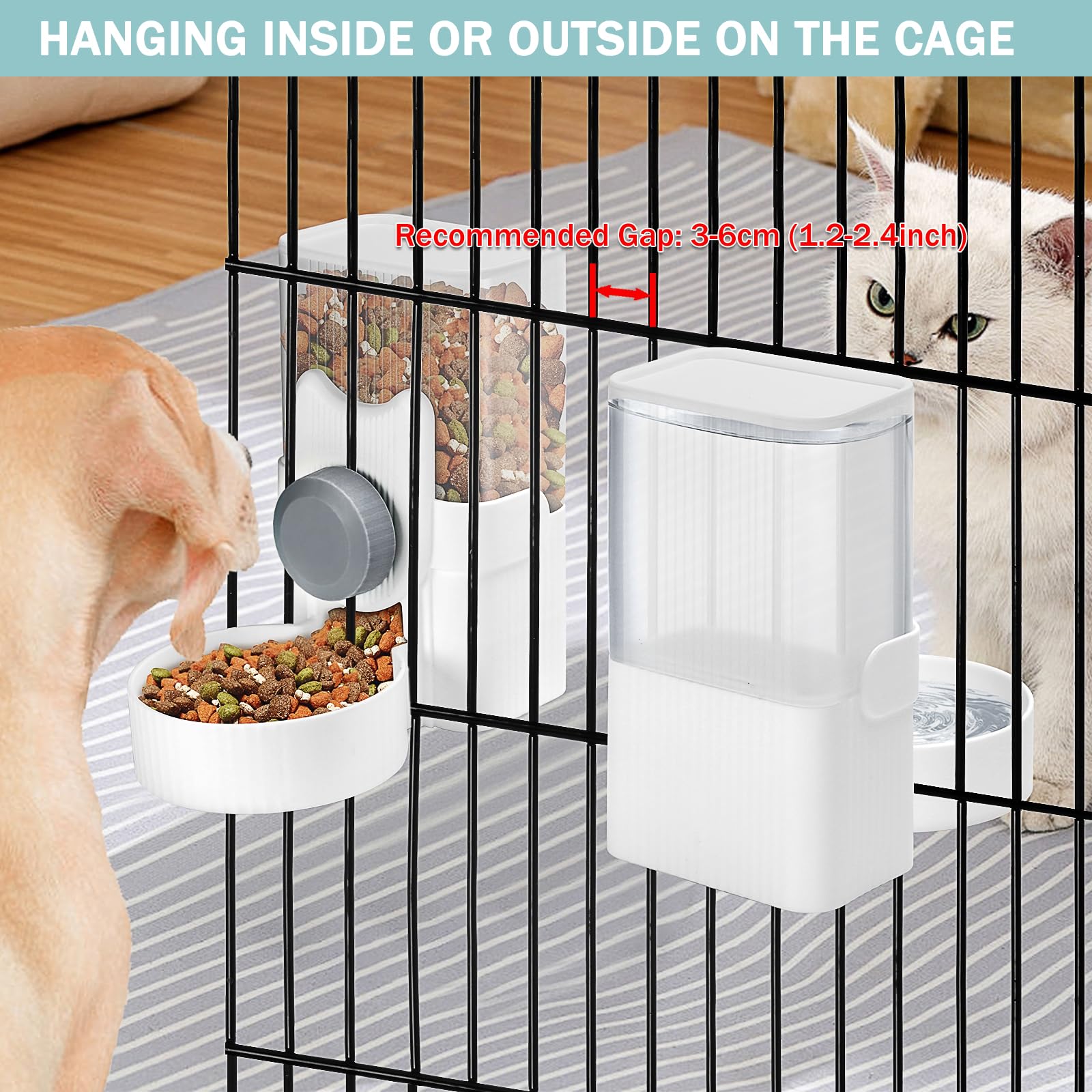 Automatic Cat Feeder and Water Dispenser, ShineMe 35oz Auto Gravity Feeder Hanging Food and Water Bowls for Small Pets, Cats, Kitten, Dogs, Rabbits, Ferrets (Grey)