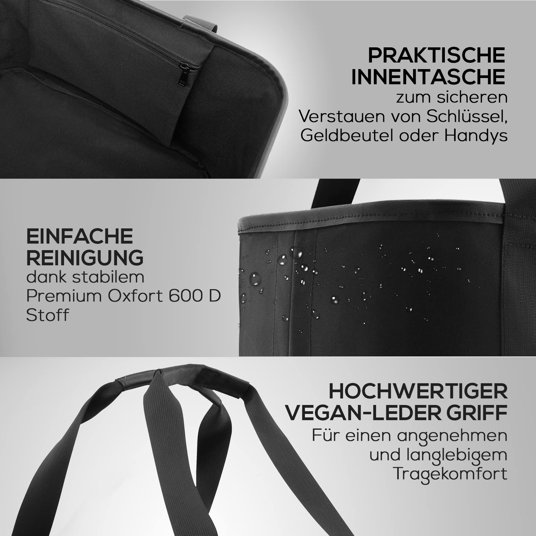 Selinchen® - Premium boodschappenmand | hoogwaardige boodschappentas opvouwbaar en met PU-lederen handvat | ideaal als elegante picknickmand of shopper | 30 liter (grijs