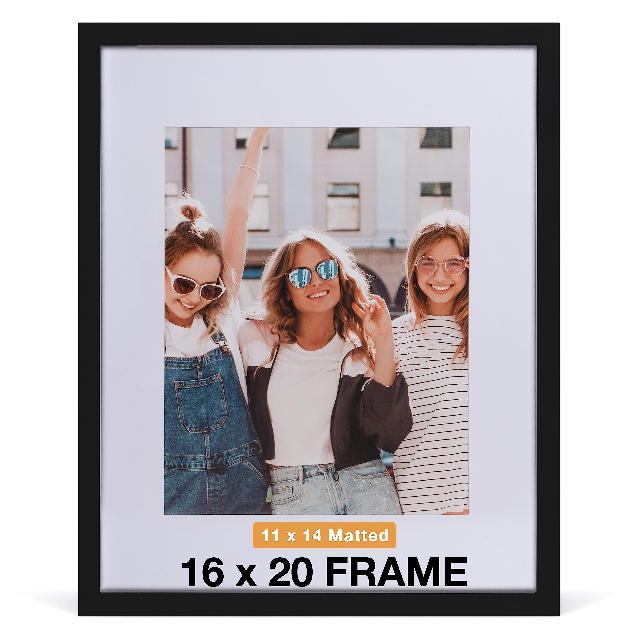 Beyond Your Thoughts 16"X20" with Matted for 11"X14" WOOD + GLASS (Hang/Stand) Black Picture Photo Frame Photo for Wall Top-Mounting Hardware Included(1 Pack)