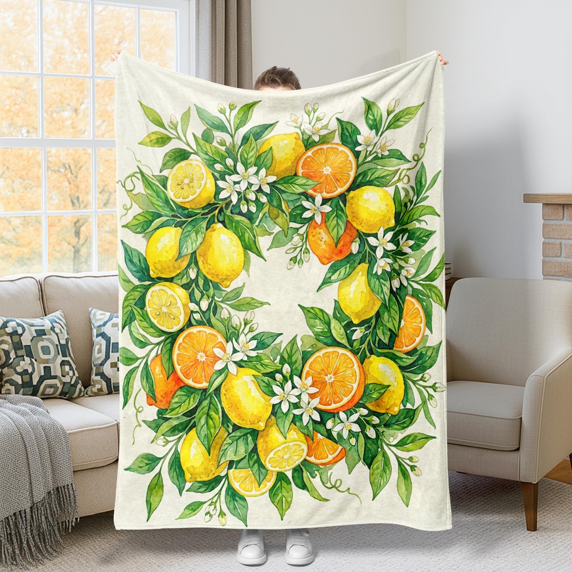 Couverture en flanelle orange et jaune 152x203 cm pour lit et canapé