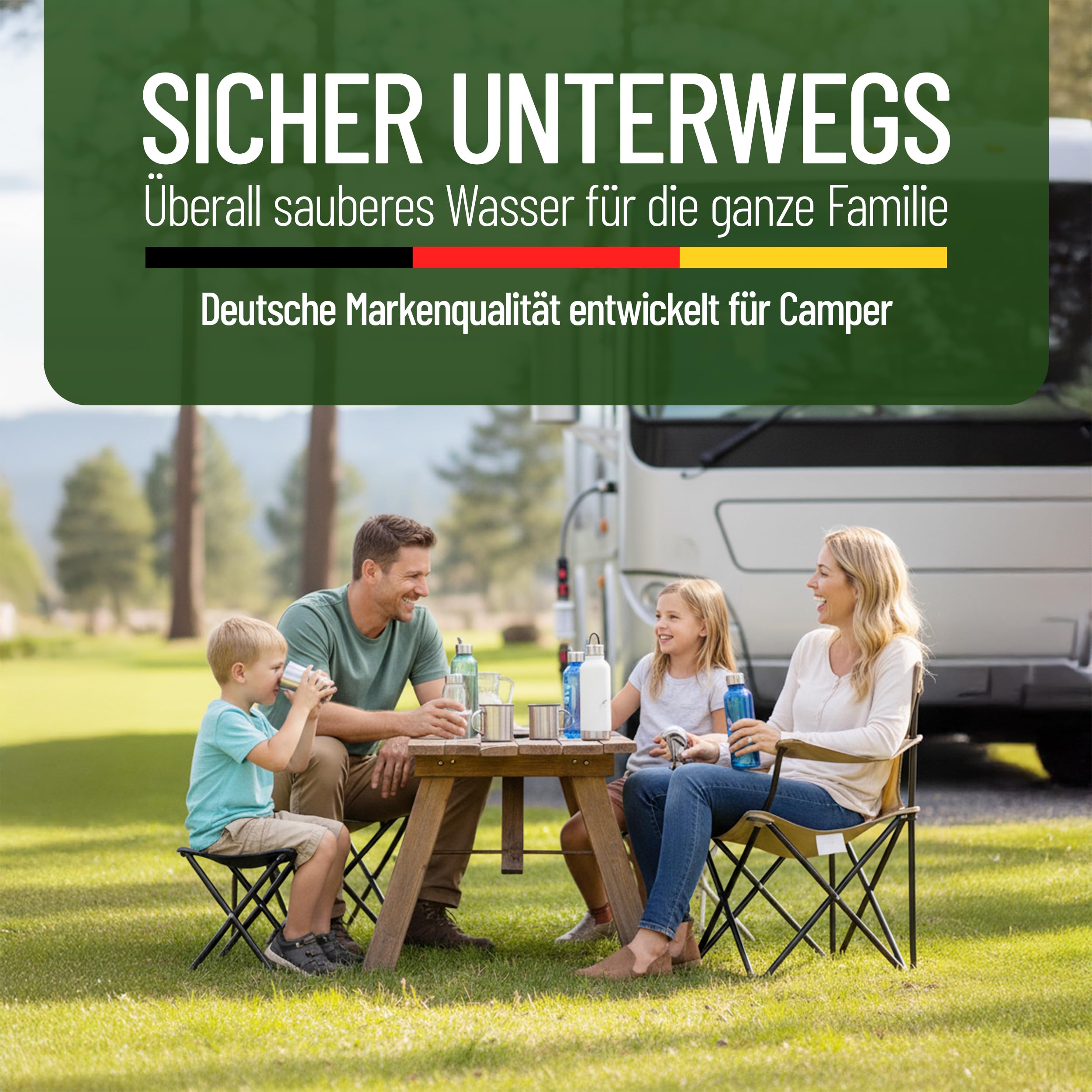 Wasserfilter Camping Wohnmobil, Wohnwagen Explorer | Keimsperre | Medizintechnik | Sauberes Trinkwasser unterwegs | Befüllfilter für Frischwassertank | Komplettset | bis 8 Liter/Minute | Silber