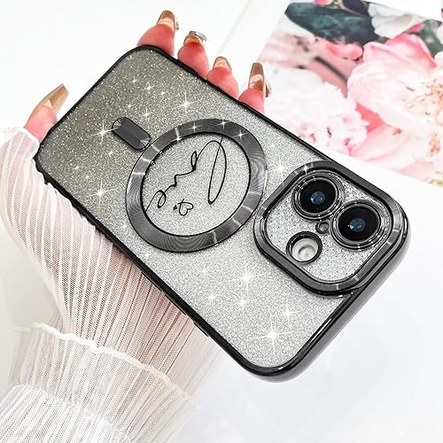 Vista 257 de Fiyart - Funda transparente magnética con purpurina para iPhone 12 para mujeres, con grabado "Love" metálico, protección para cámara y antigolpes