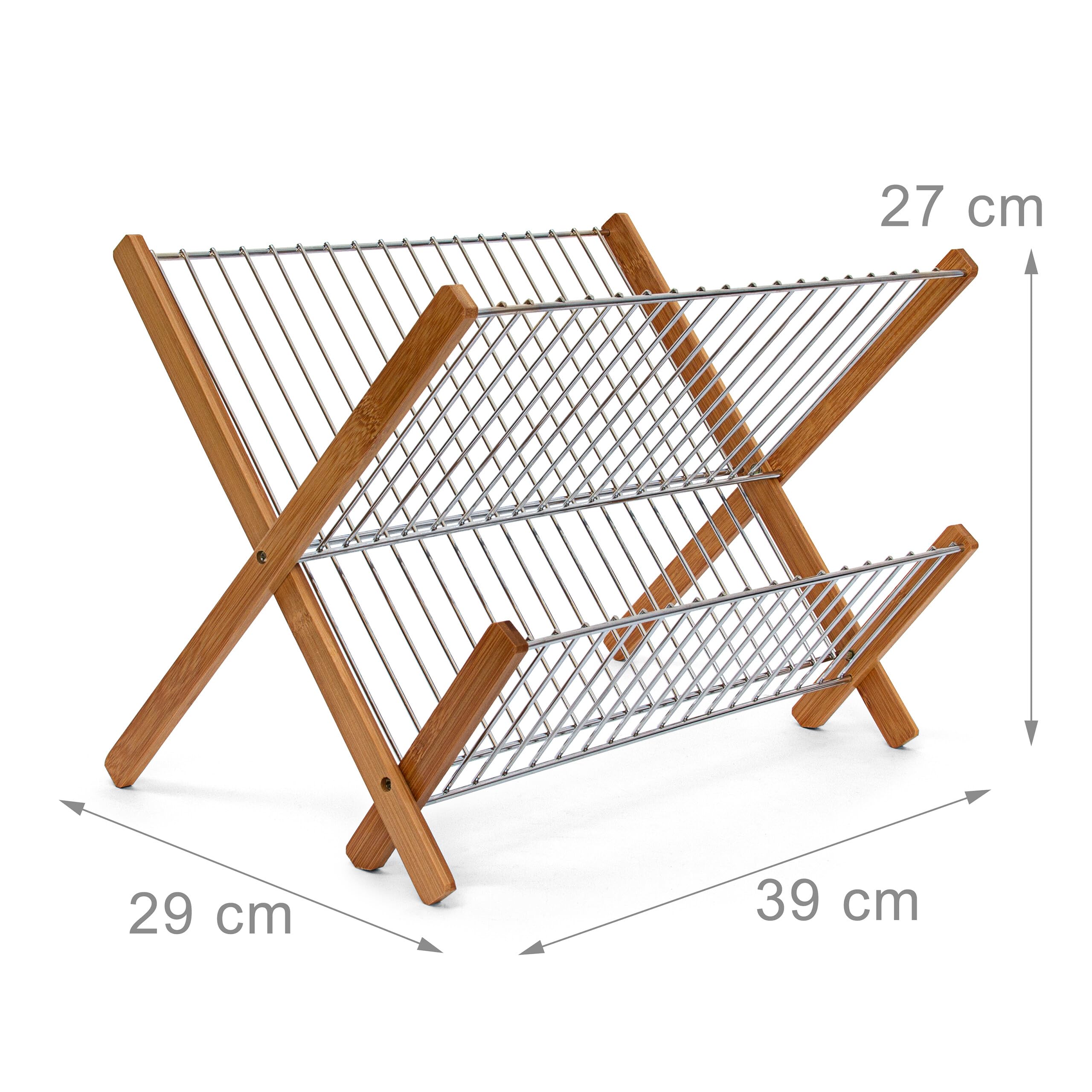 Relaxdays Cross Ociekacz Bambus Metal 27 X 38 X 29 CmBrązowy/Srebrny