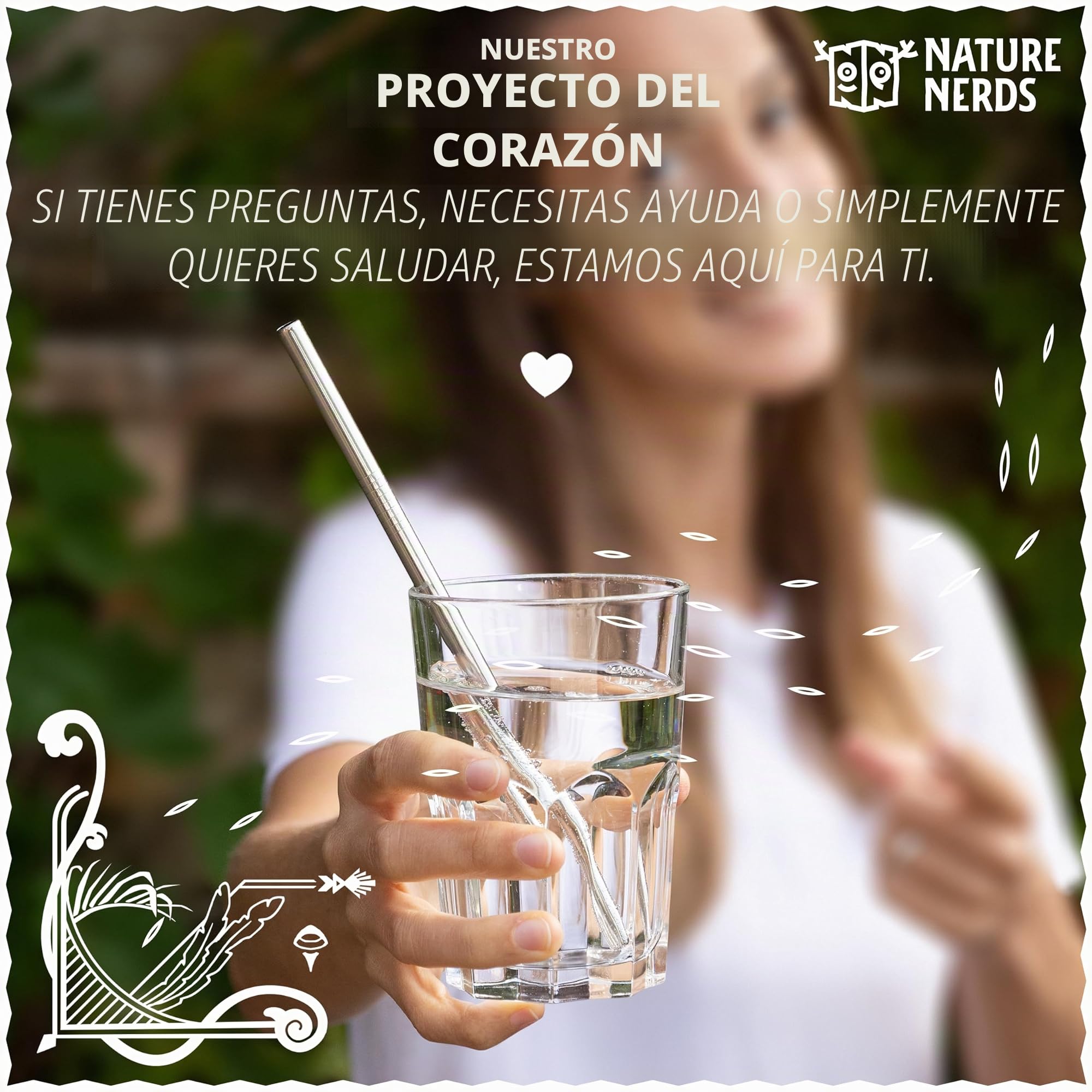 Nature Nerds - pajillas para beber reutilizables de acero inoxidable (10 piezas + cepillo de limpieza) popotes, tubos para beber - empaquetado sin plástico - (recto)