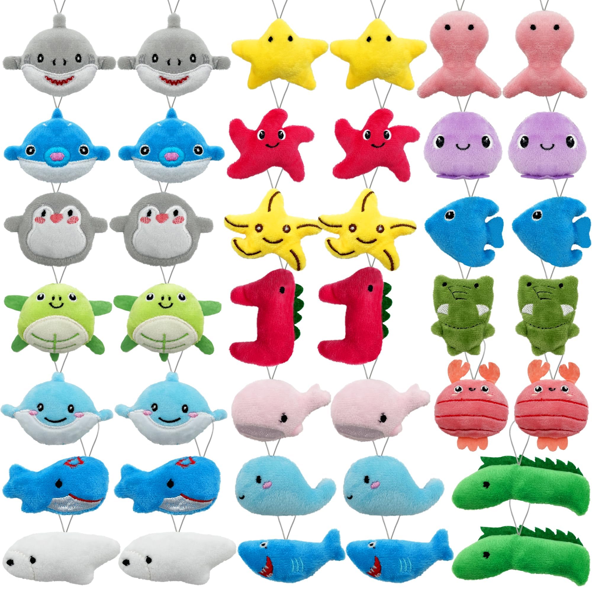 XIPEGPA 40 PCS Mini Ocean Animal Plush Toys Set Cute Small Sea Creatures Stuffed Toy Keychain for Party Favors Keychain Ornament for Goody Bag Easter