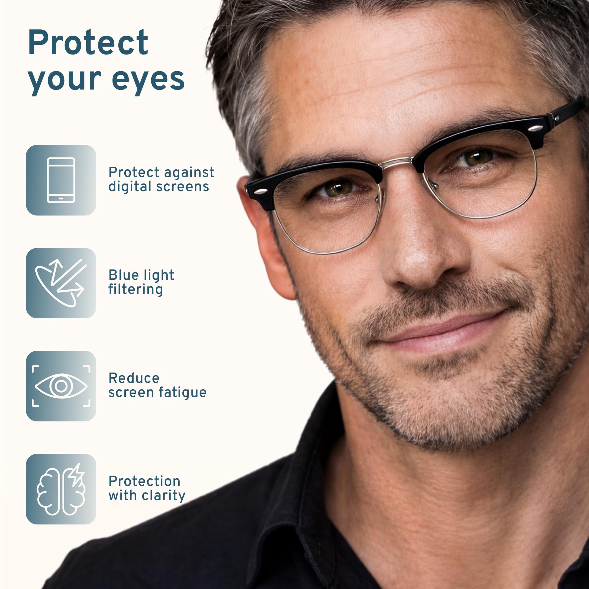 racico Blue Light Glasses for Men Computer - Gaming Blocking Anti Eyestrain UV Clear Lens Vintage Half Frame Fake Eyeglasses