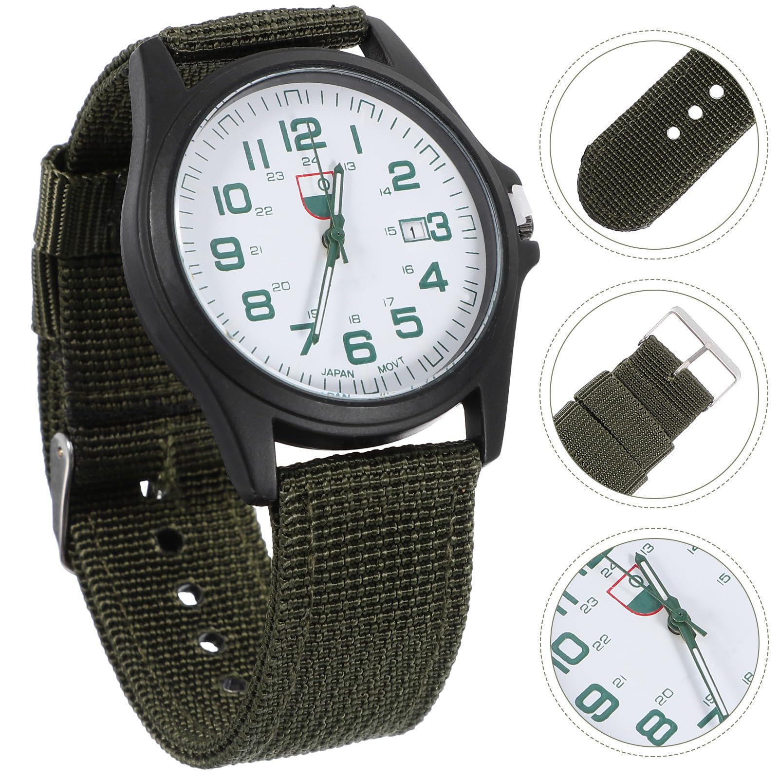Kisangel Reloj Calendario Integrado para Hombre de Pulsera de Cuarzo Correa de Nylon Verde, Diseño Creativo y Acabado Fino Adecuado para Uso Deportivo y Casual