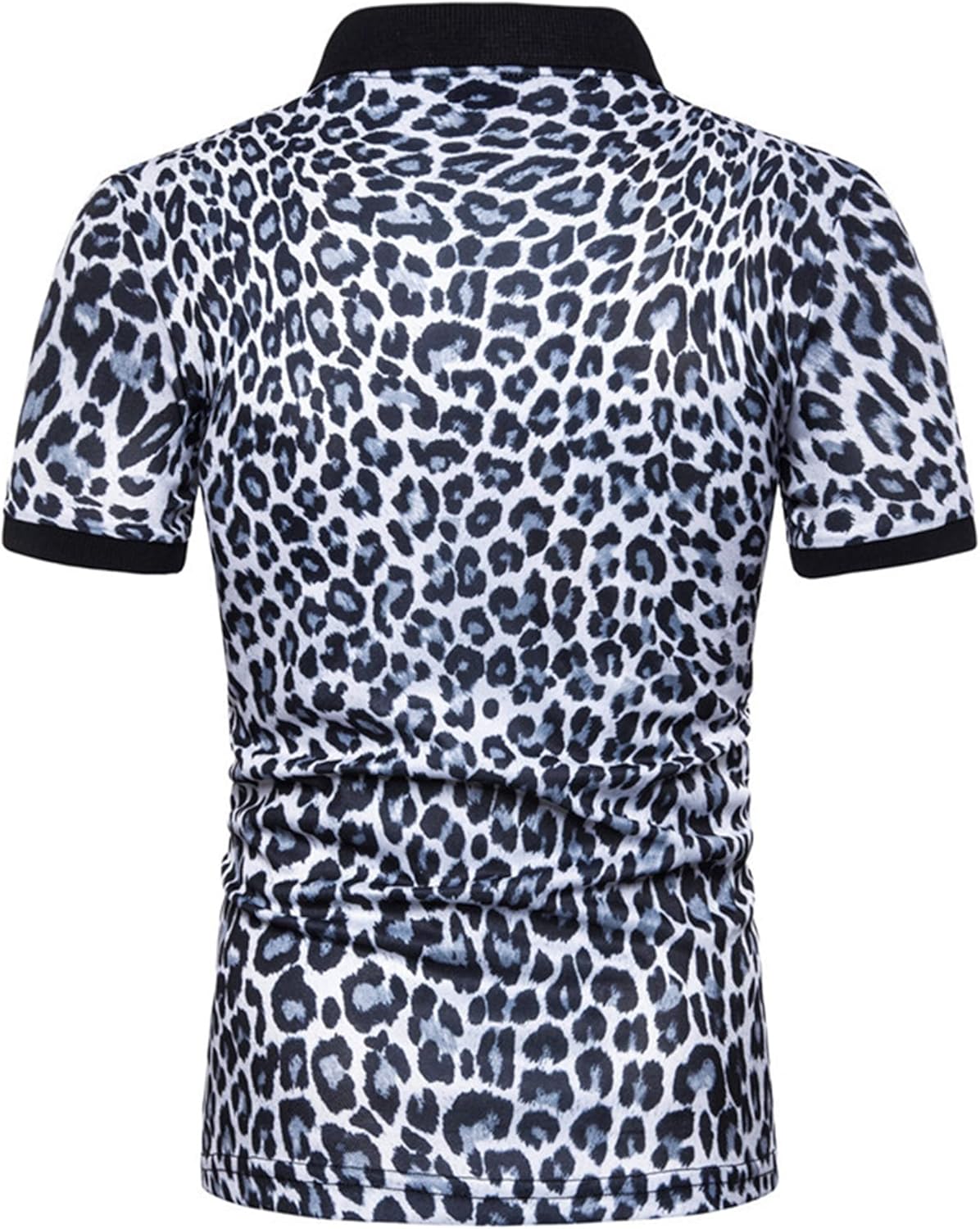 Men's Leopard Print Polo Shirt Golf Athletic Printed Short Sleeve Summer Classic Collar Tee-Shirt