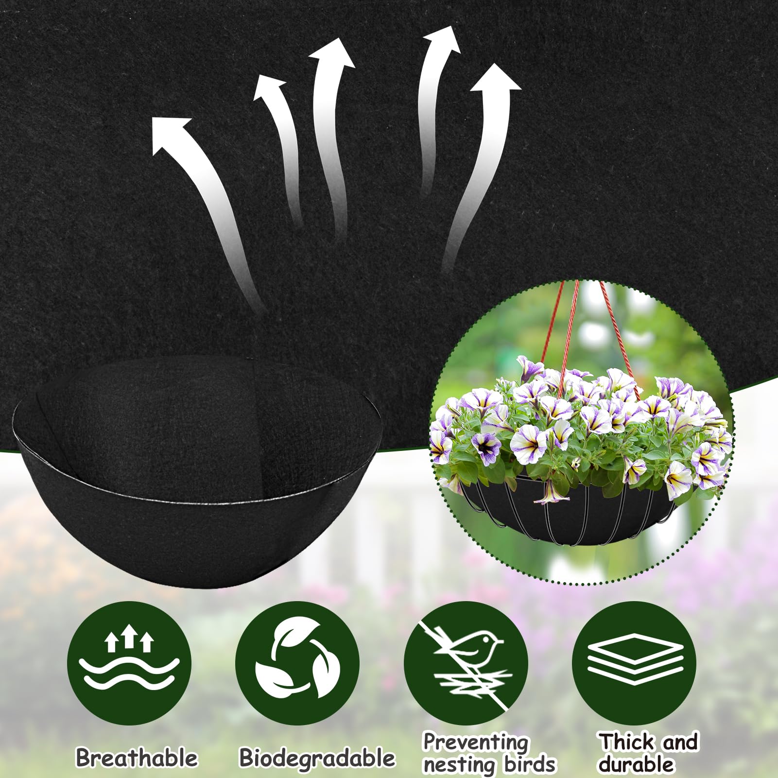30x100cm/12x40Inch Felt Planter Liner Roll Non Woven Fabric Plant Liner Sheets Black Hanging Basket Liner Roll Coco Liners Roll Alternative Easy to Cut for Garden Flower Pot Window Box Animal Pet Mat - Image 3