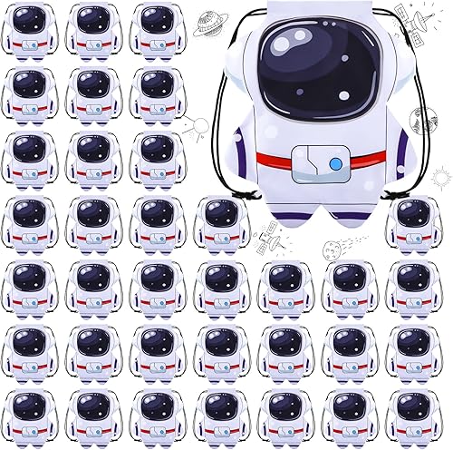 Kingdder Bolsas con cordón para fiestas del espacio exterior, bolsas de regalo de astronauta con temática espacial, mochila de regalo para niños