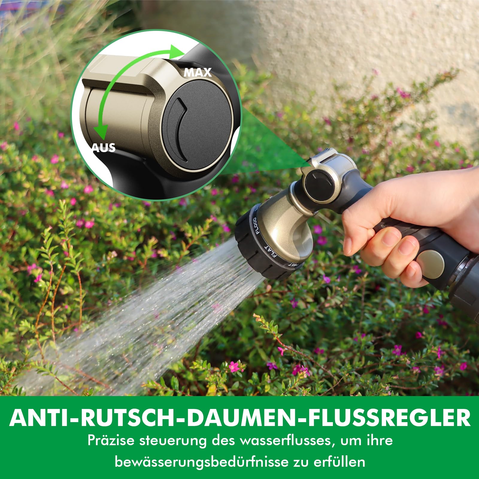 RESTMO Gartenbrause Metall Heavy Duty, Robuste Garten Wasserspritze zum Reinigen und Bewässern, Hochdruck Gartenschlauch Düse 7 Muster für Garten Bewässerung, Autowaschen