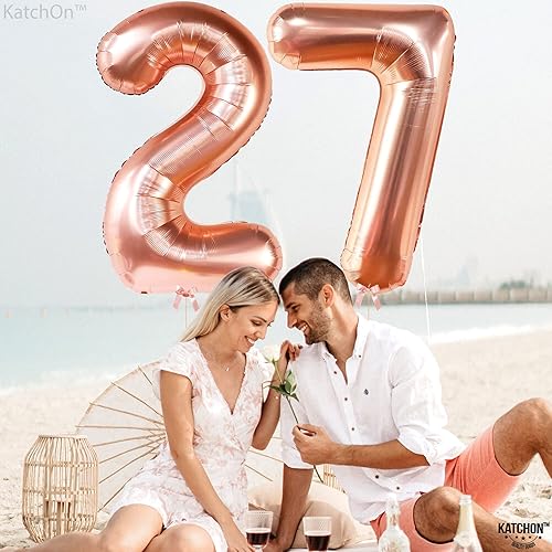 Miniatura 6 de KatchOn, Globos enormes de oro rosa con el número 27, 40 pulgadas, globos gigantes del número 27, globos de helio de aluminio de Mylar de oro rosa
