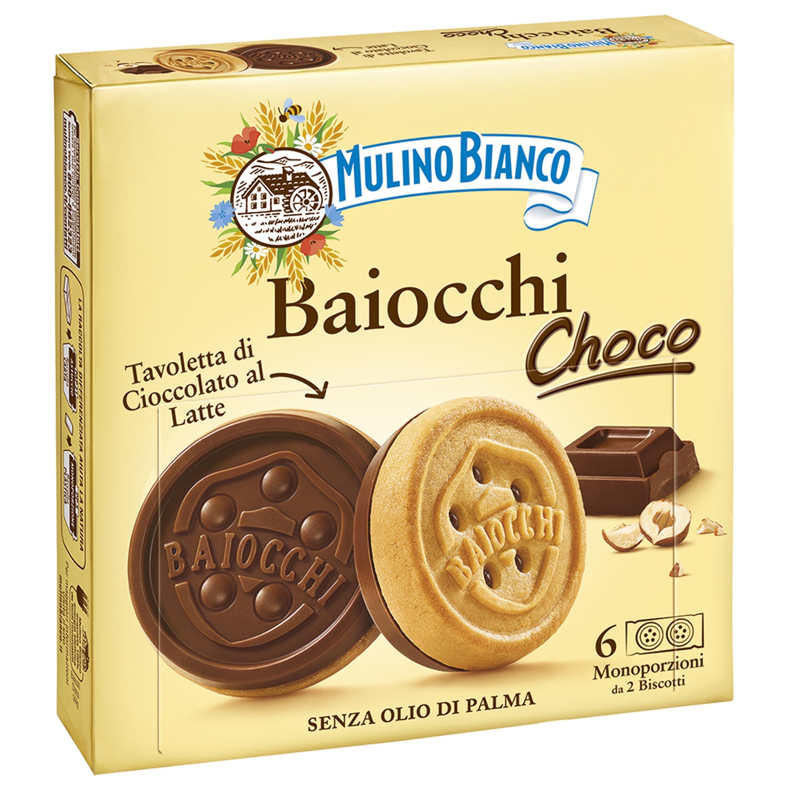 MULINO BIANCO Baiocchi Choco - biscuits italiens à la crème chocolatée 144g x 12 parcelles
