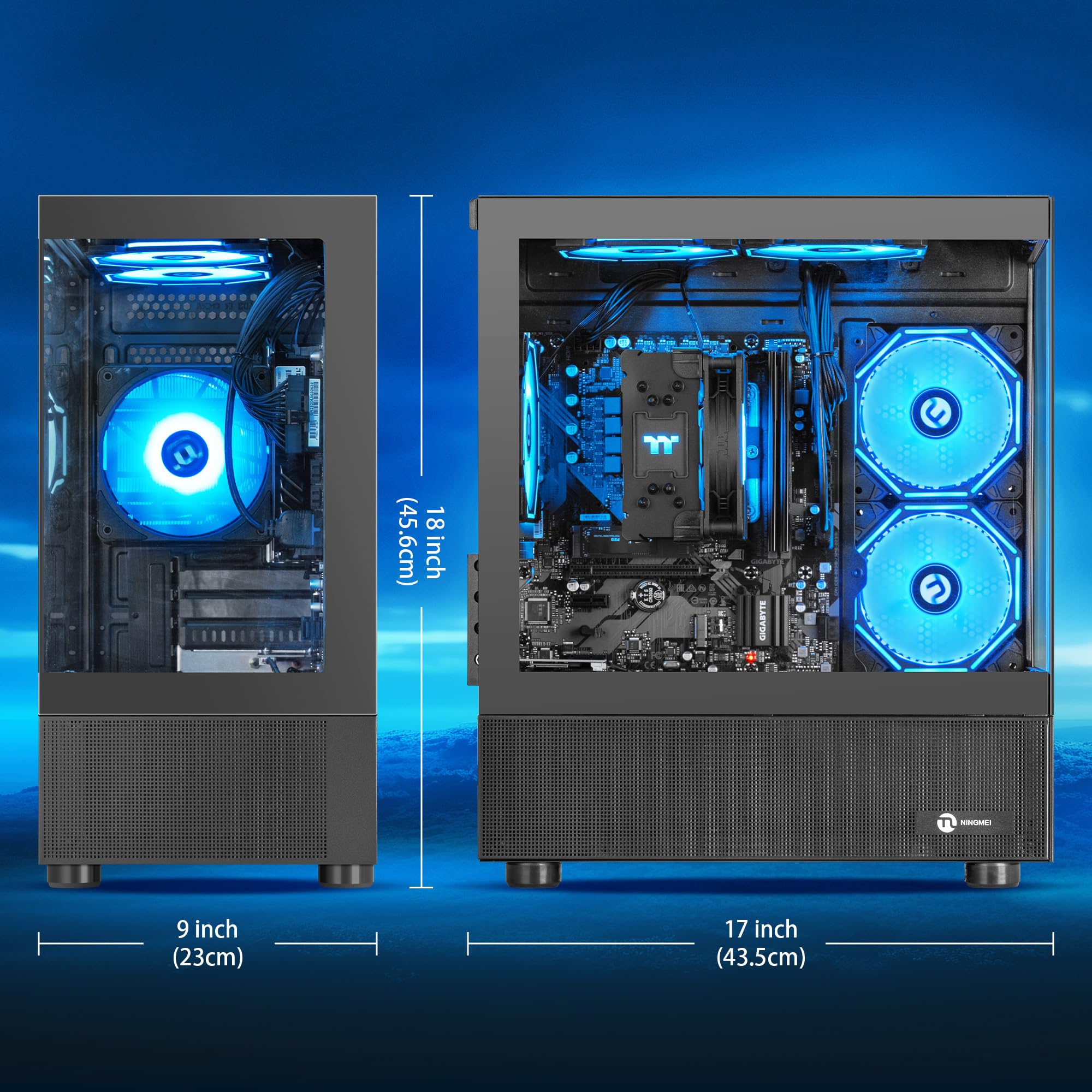 NINGMEI Gaming PC Desktop,AMD Ryzen 5 5600GT 6 core 3.6GHz(up to 4.6GHz),16GB DDR4 RAM 3200MHz,1TB NVME SSD, Tower Computer with 550W PSU, Windows 11 Home 64-bit for Home and Office,Black