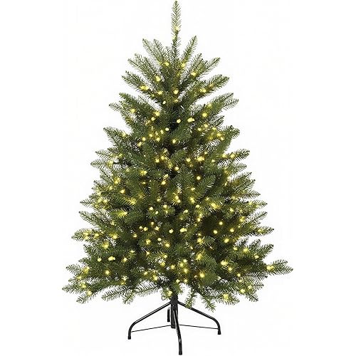 4FT Pre-Lit Artificial Christmas Tree,Small Artificial Holiday Dunhill Fir Xmas Tree with 200 White Lights, 559 PVC Branch Tips & Foldable Metal Stand for School,Home and Party Décor