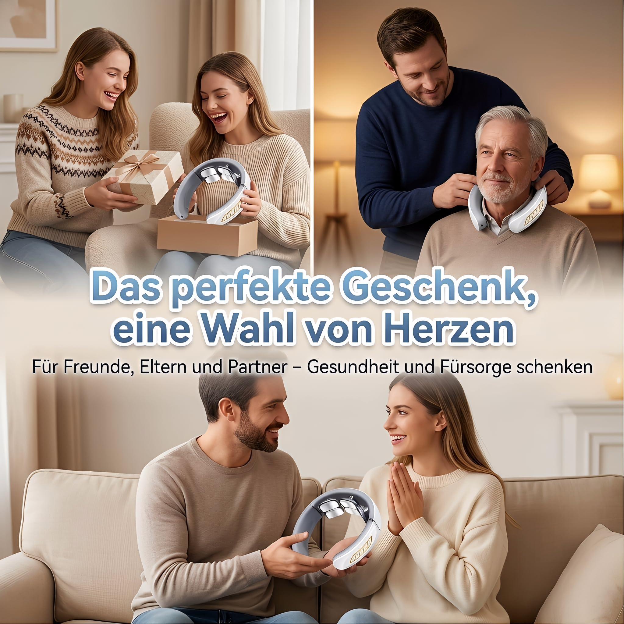 Nackenmassagegerät mit Wärme, 11-In-1 Nackenlösung mit 6 Elektrotherapie-Köpfen, 6 Modi 9 Intensitätsstufen, Elektrisches Nacken Massage für Büro Hause und Reise