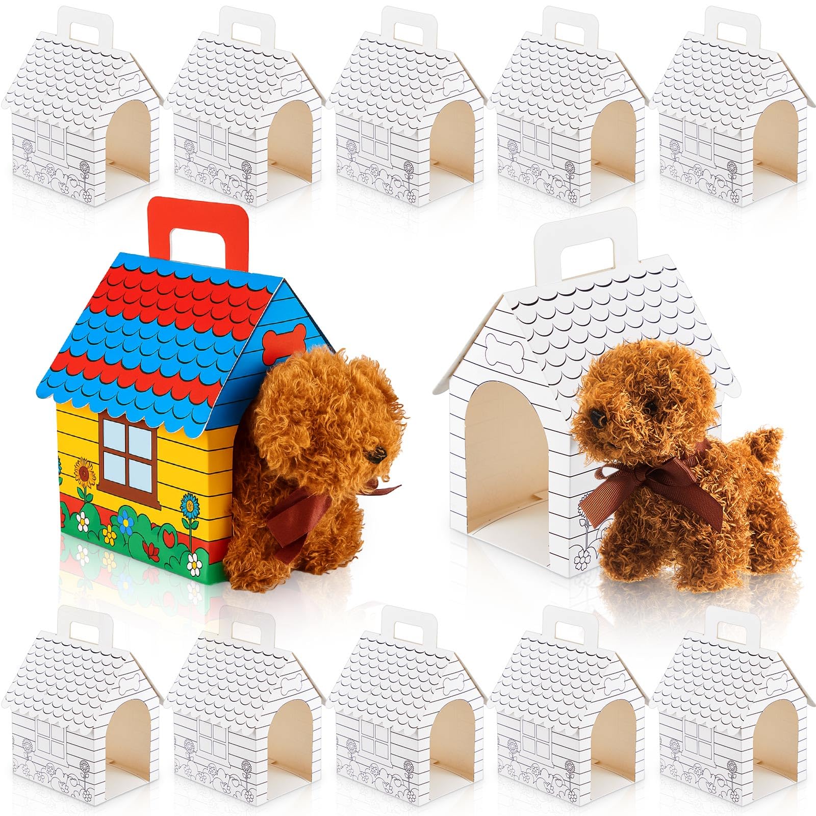 ShinyRelief 16 scatole regalo a forma di casa per cani, con fori, pieghevoli, con manico, per adottare un cucciolo, bomboniere, bambini, fai da te, compleanno, stile predisegnato