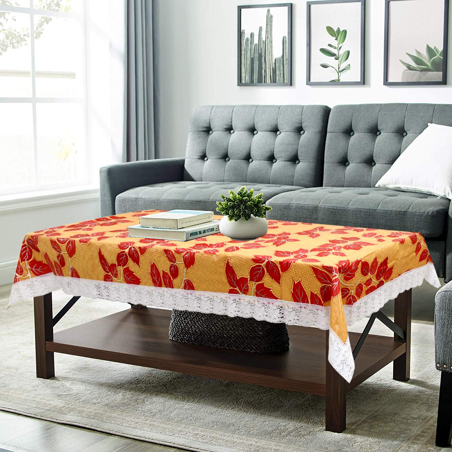 Amazon Brand - Solimo Polyvinyl Chloride Pvc Leaf Centre Table Cover (Red, 60 X 40 Inches) Pack Of 1, Rectangular (B084MS6BDY) Amazon Price History, Amazon Price Tracker