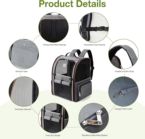 Miniatura 6 de Lekebobor Mochila extra grande para gatos, mochila expandible para perros pequeños, gatos medianos, con capacidad para hasta 18 libras, mochila