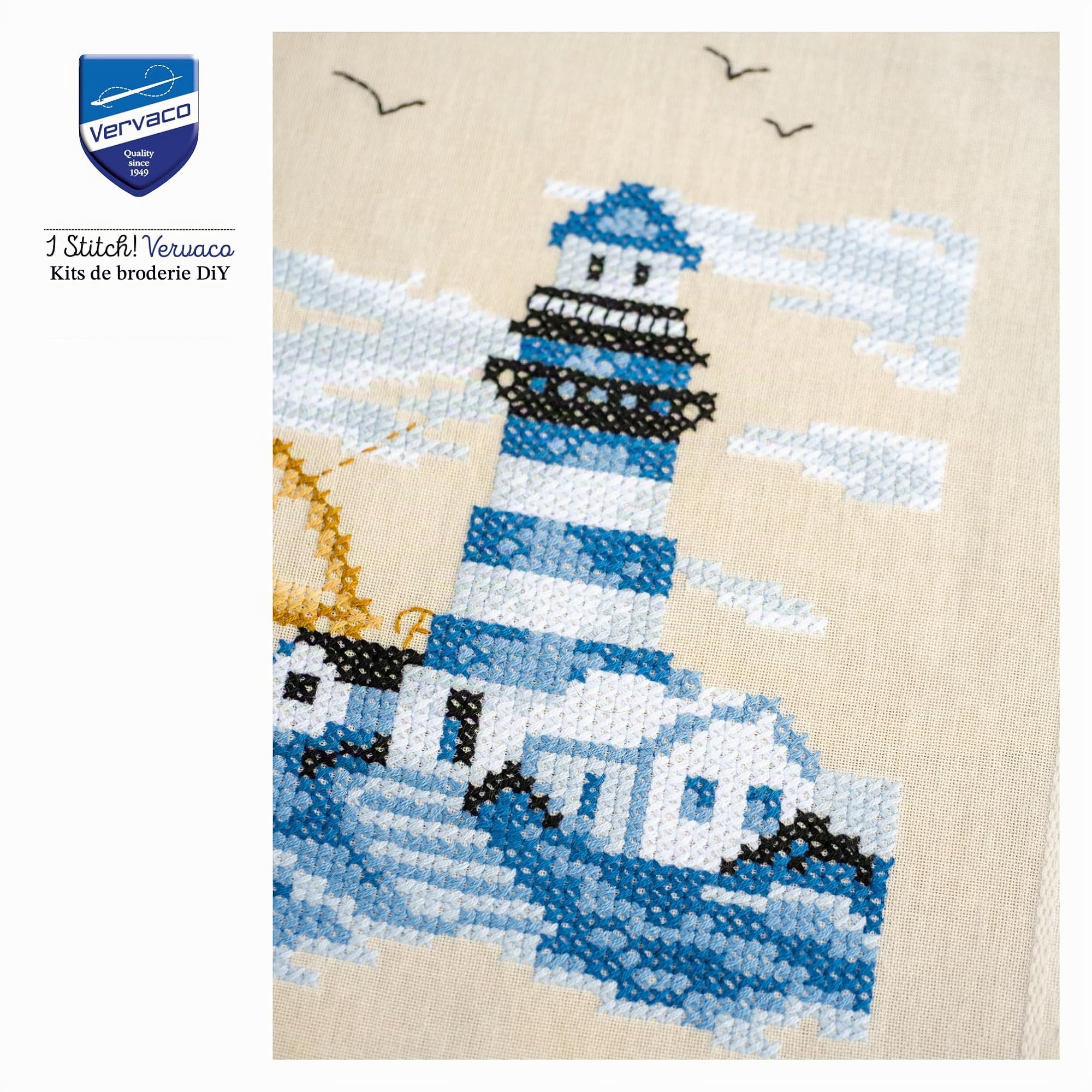 VERVACO Kit Point De Croix Pré-Imprimé Chemin De Table MARINE Broderie Kit Complet Adulte Loisir Créatif Maison Decoration Manuelle Table Cadeou DIY ca. 40 x 100 cm Cross Stitch Embroidery