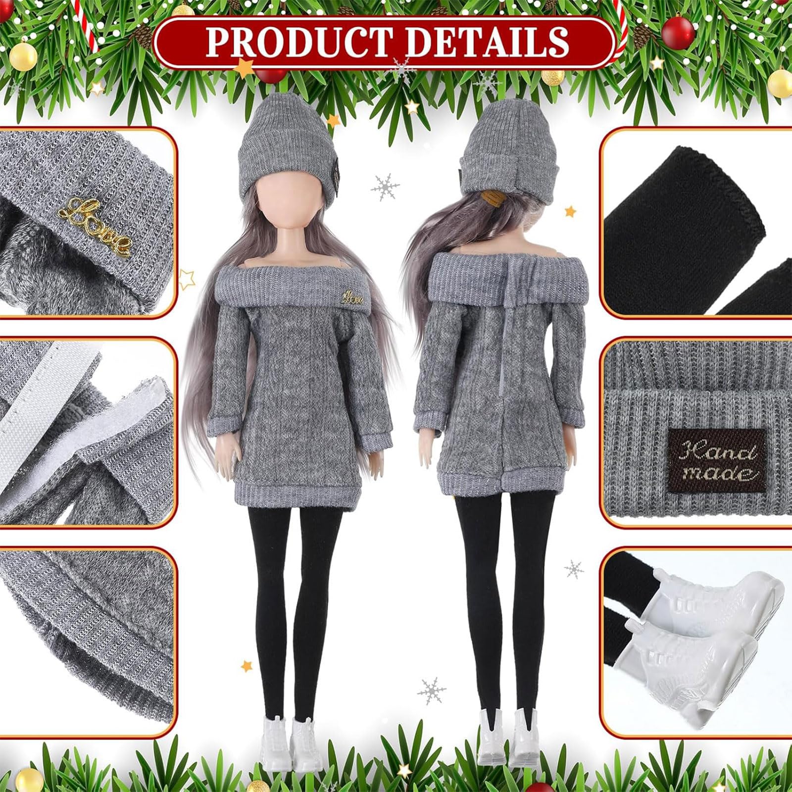 Muorruo 3-Piece Set of 12 Doll Clothes and Accessories, Suit, Trousers, Shoes, Sweater, Outfits, Dolls not included, for Girls 12 Inch - Image 3