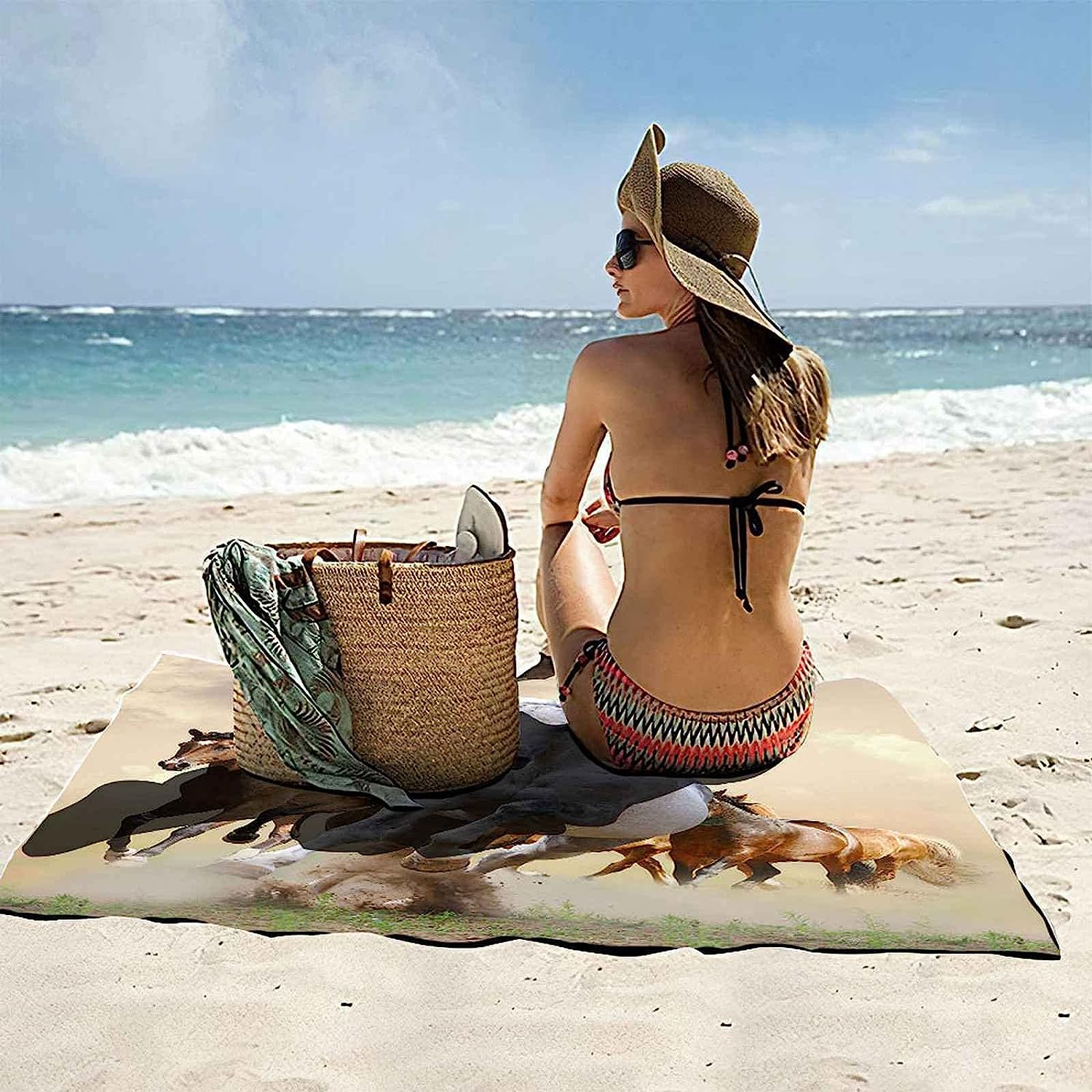 Mikrofaser Strandtuch 3D Drucken Tier Laufendes Pferd Extra Großes Mikrofaser Strandtuch Für Erwachsene, Sandfreies Schnelltrocknend Leichtes Handtuch Für Strand Schwimmen 200 X 200 cm -3Z5G+T0H