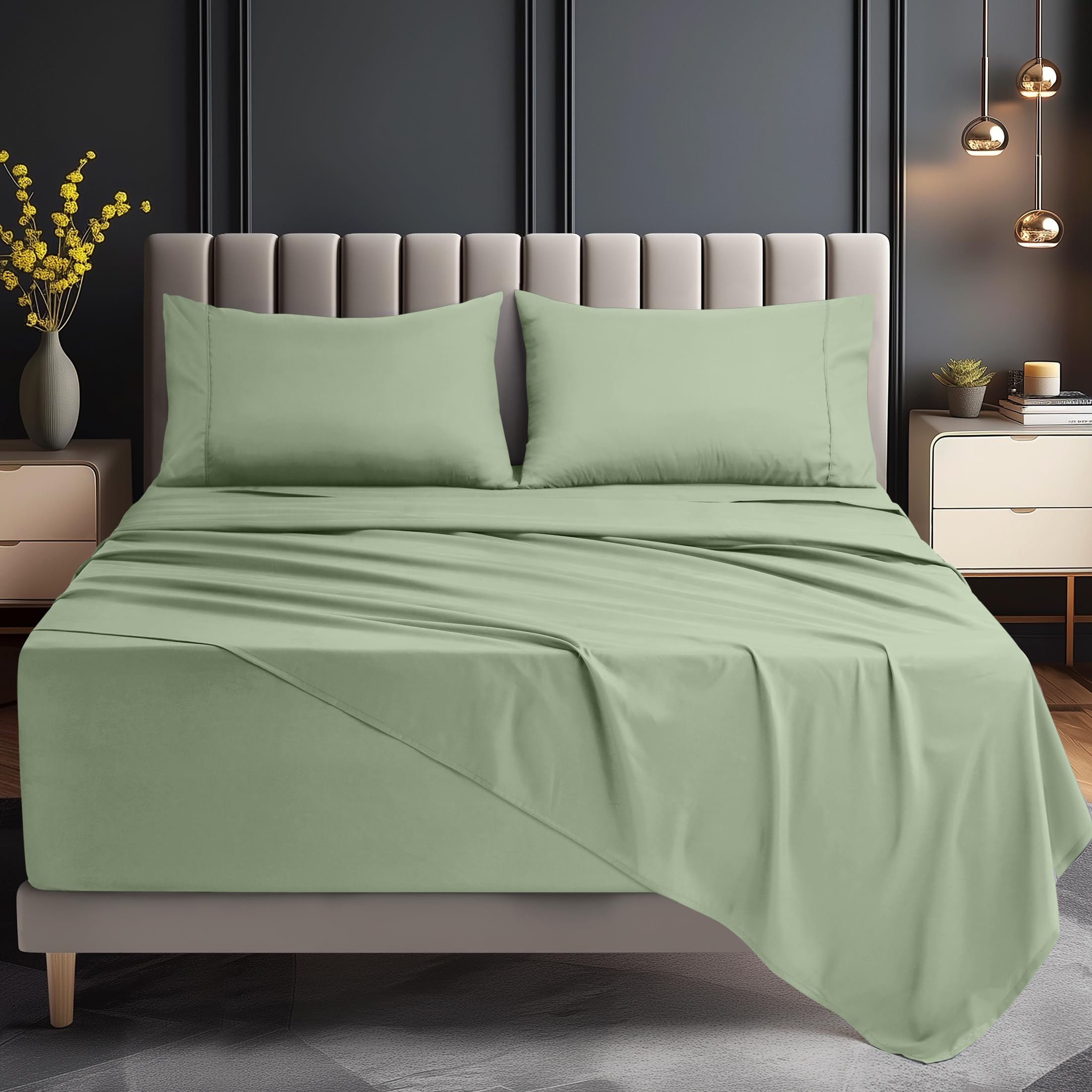 Utopia Bedding Juego de sábanas tamaño Queen, 4 Piezas de Microfibra Suave de Lujo con Bolsillos Profundos, Fundas de Almohada Bordadas, sábana Bajera con Bolsillo de Almacenamiento Lateral, sábana