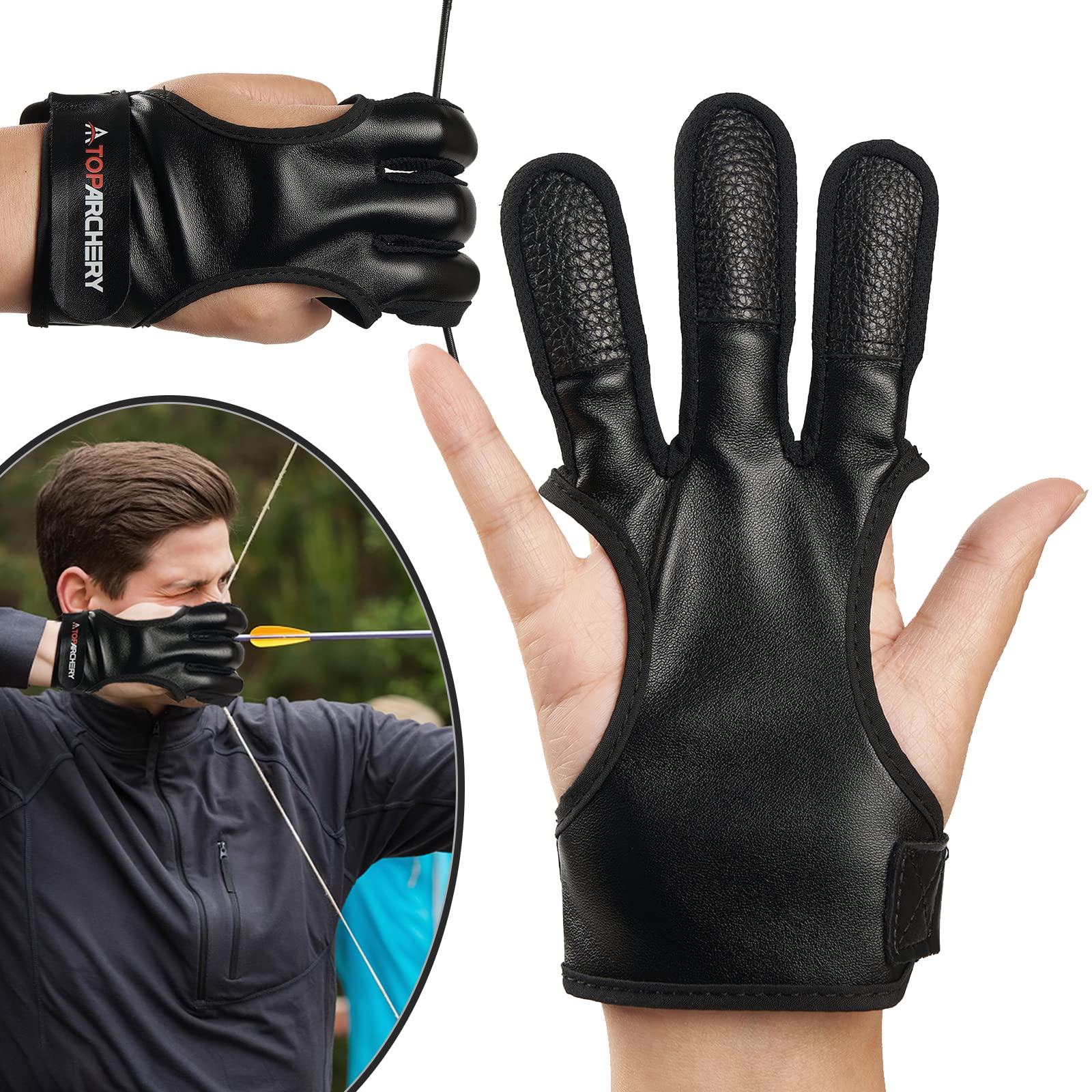 Gants De Tir à L'arc En Cuir - Protection Trois Doigts, Ajustables Par Velcro, Pour Hommes, Femmes, Débutants