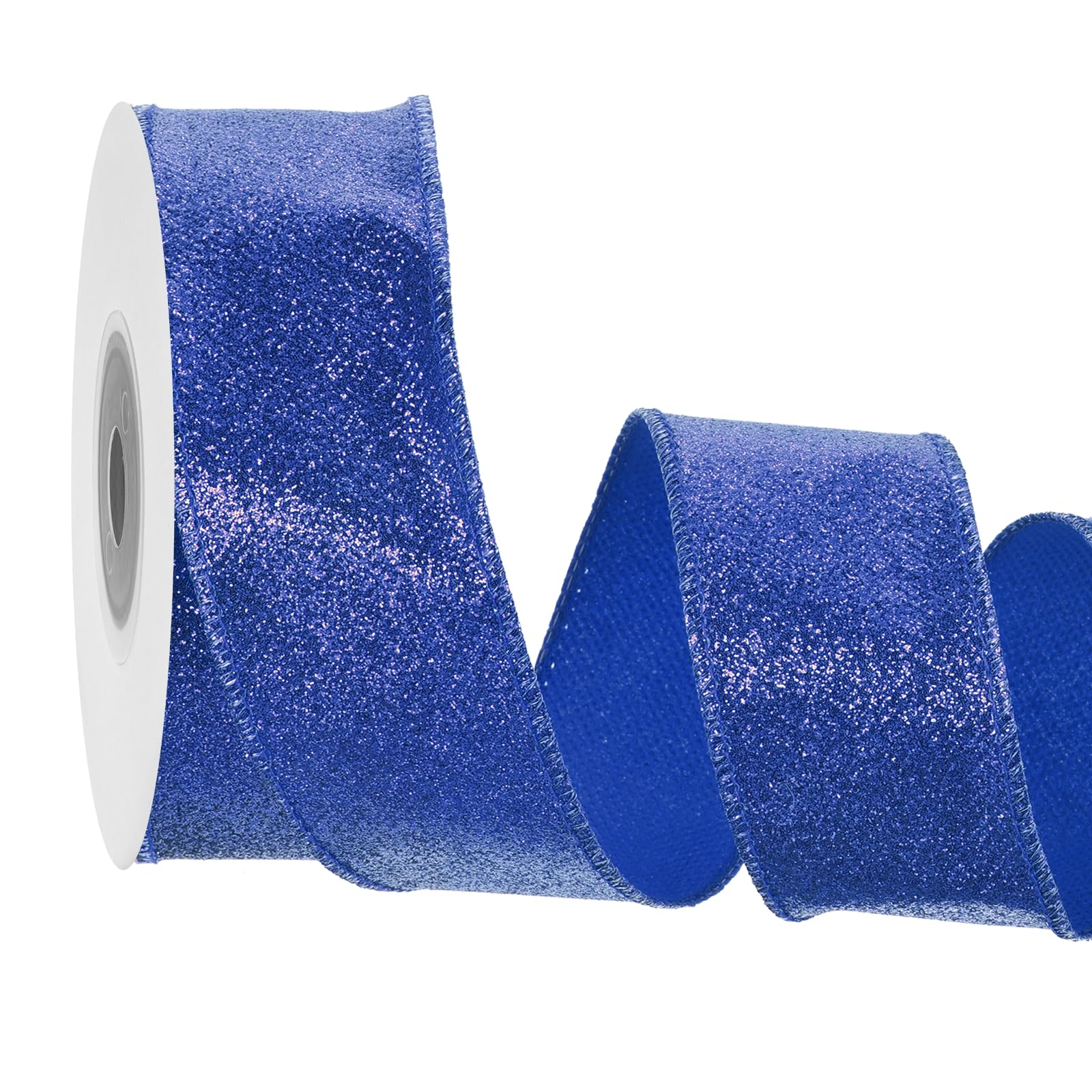 MECCANIXITY 1.6 Inch Glitter Wired Ribbon, Dark Blue Sparkly Iridescent Ribbon 10 Yard for Christmas Tree Wreath Decoration Gift Wrapping, with
