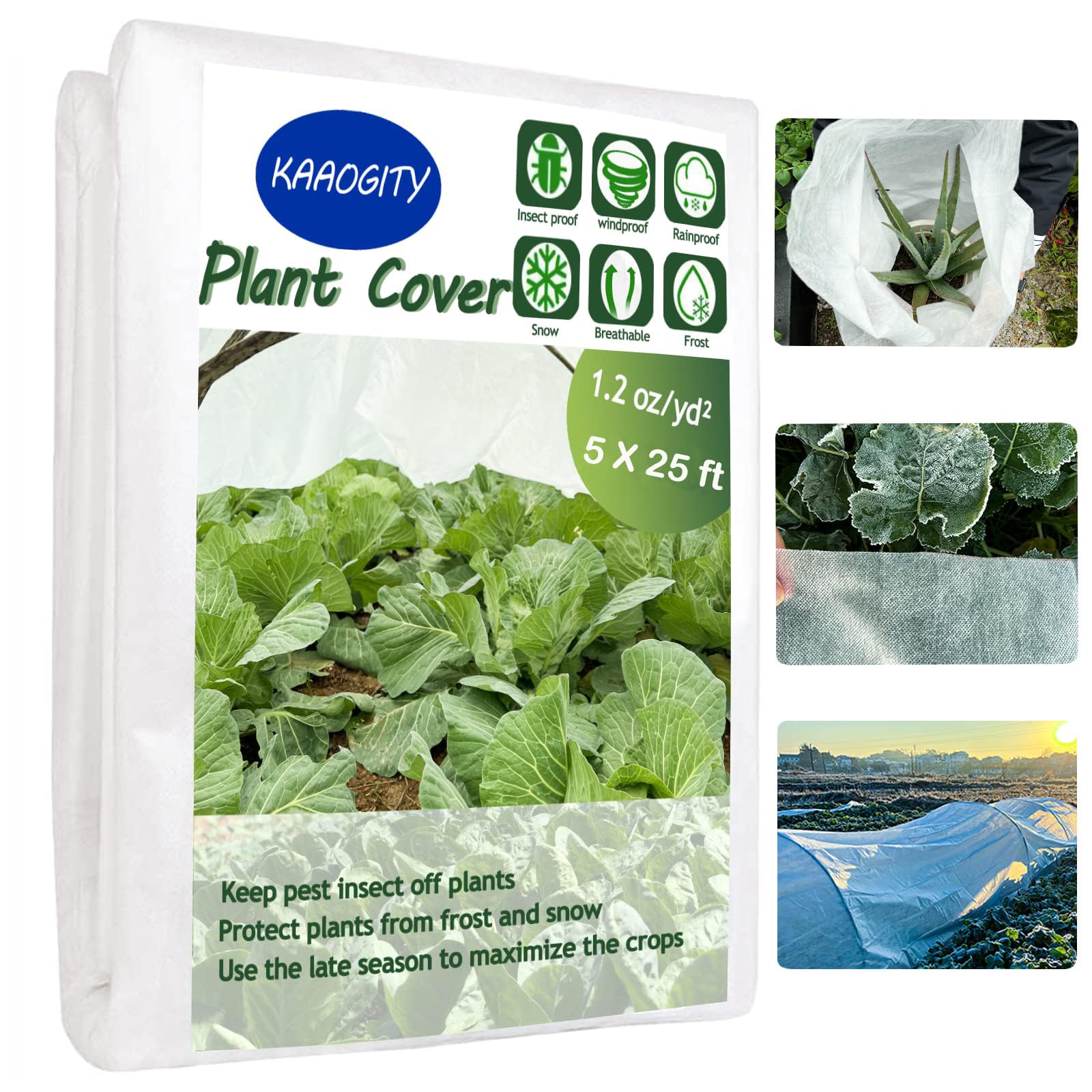 KAAOGITY Plant Covers Freeze Protection, 5 x 25 FT 1.2 Oz/yd² Forst