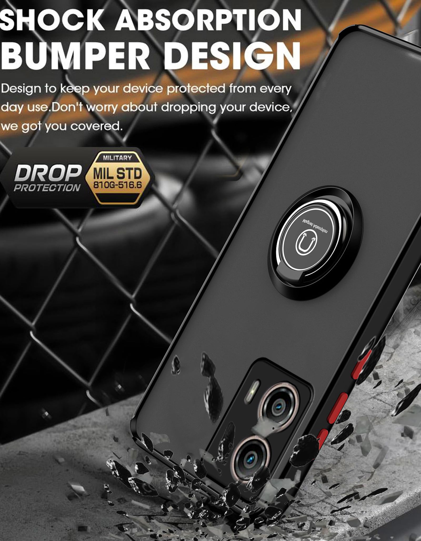 HAOYE Cover Motorola Moto G53 5G Con Protezione Schermo Integrata - Custodia Rugged 2 Strati, Antiurto, Trasparente, Nero