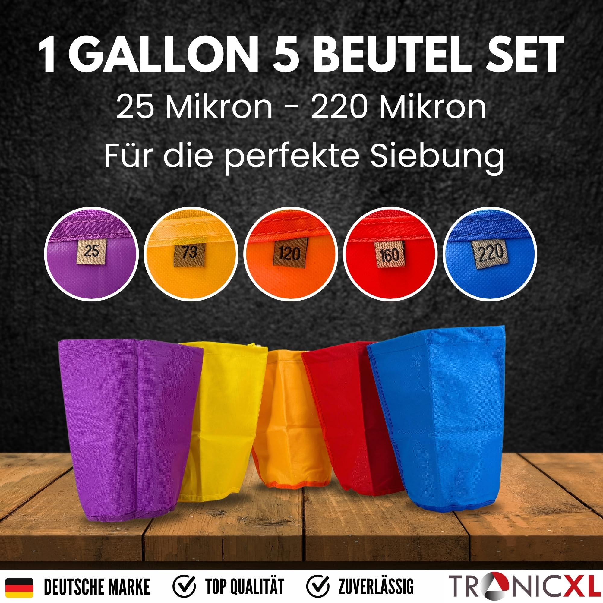 TronicXL 5er Bubble Bags 1 Gallone Grow Hash Kräuter Presssieb Extraktion Kräuterextratkion Produktion von Hasch durch Eisextraktion