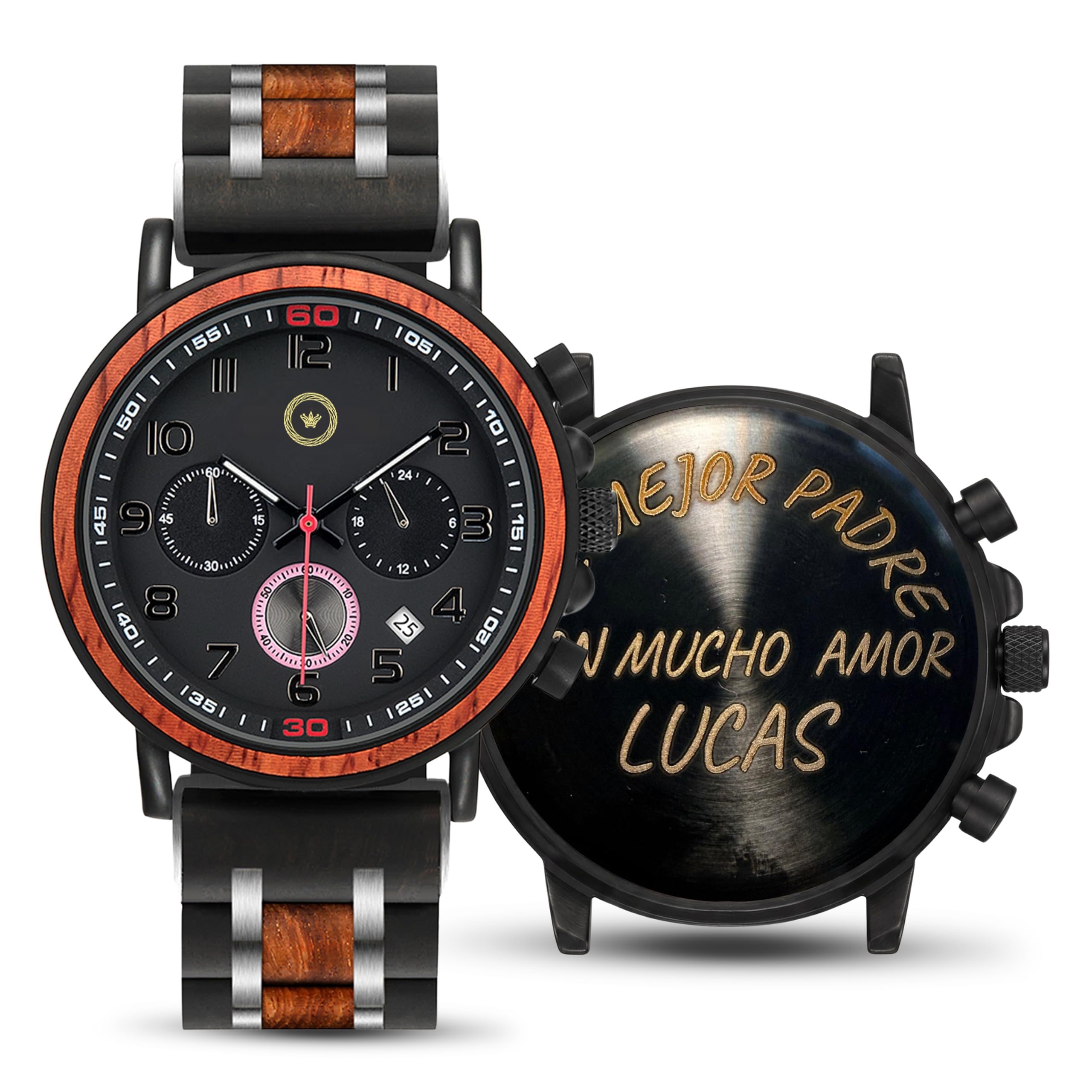 Reloj Madera Personalizado Hombre-Grabado Perdonalizable Regalo Boda Cumpleaños o Momento Especial Artesanal Movimiento Japones Cristal Durolex Resistente Agua Elegante Exclusivo