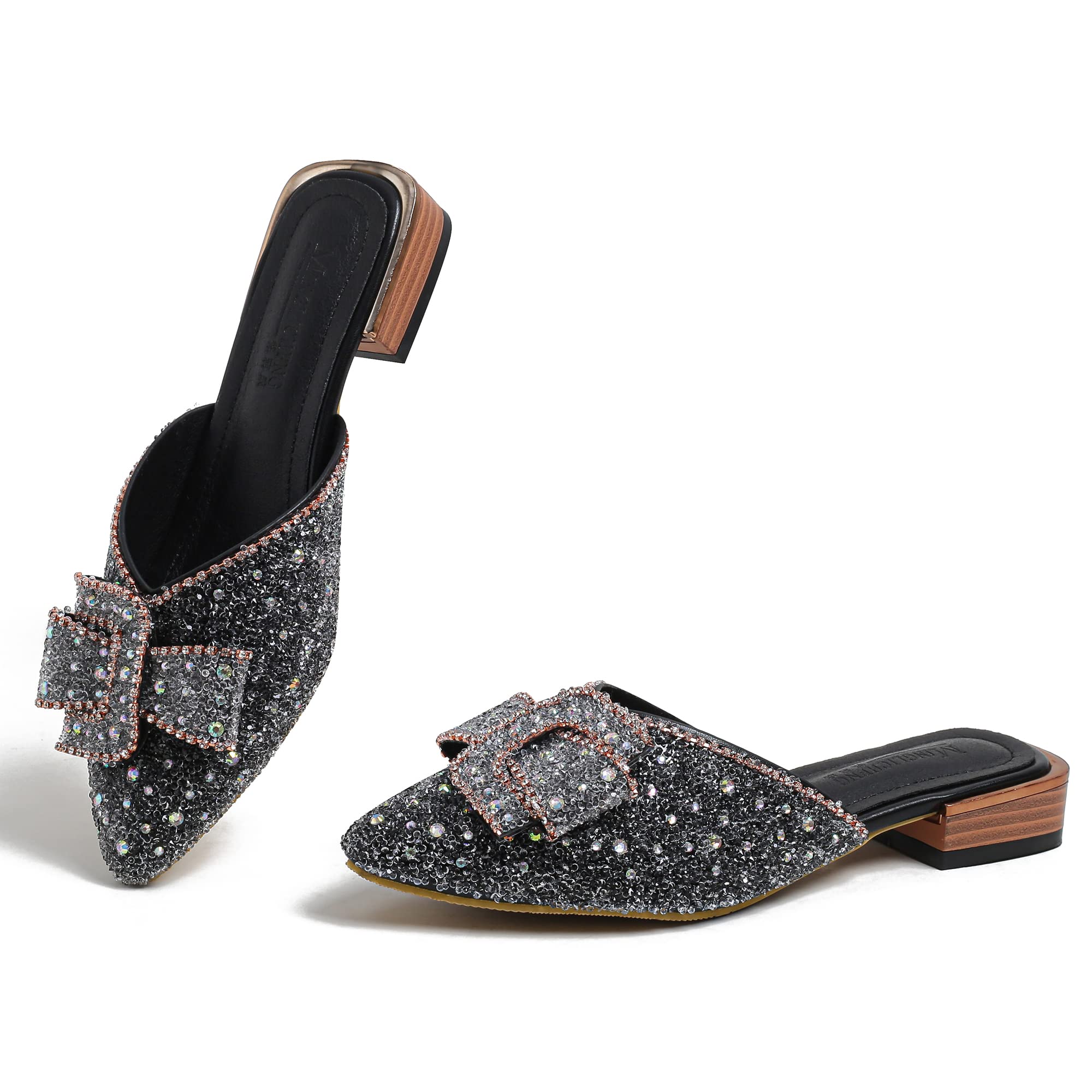 BGYJMTRCVHUMules for Women Flats Comfortable Soft Memory Foam Insole Cherry Pointed Rivet Mule Shoes