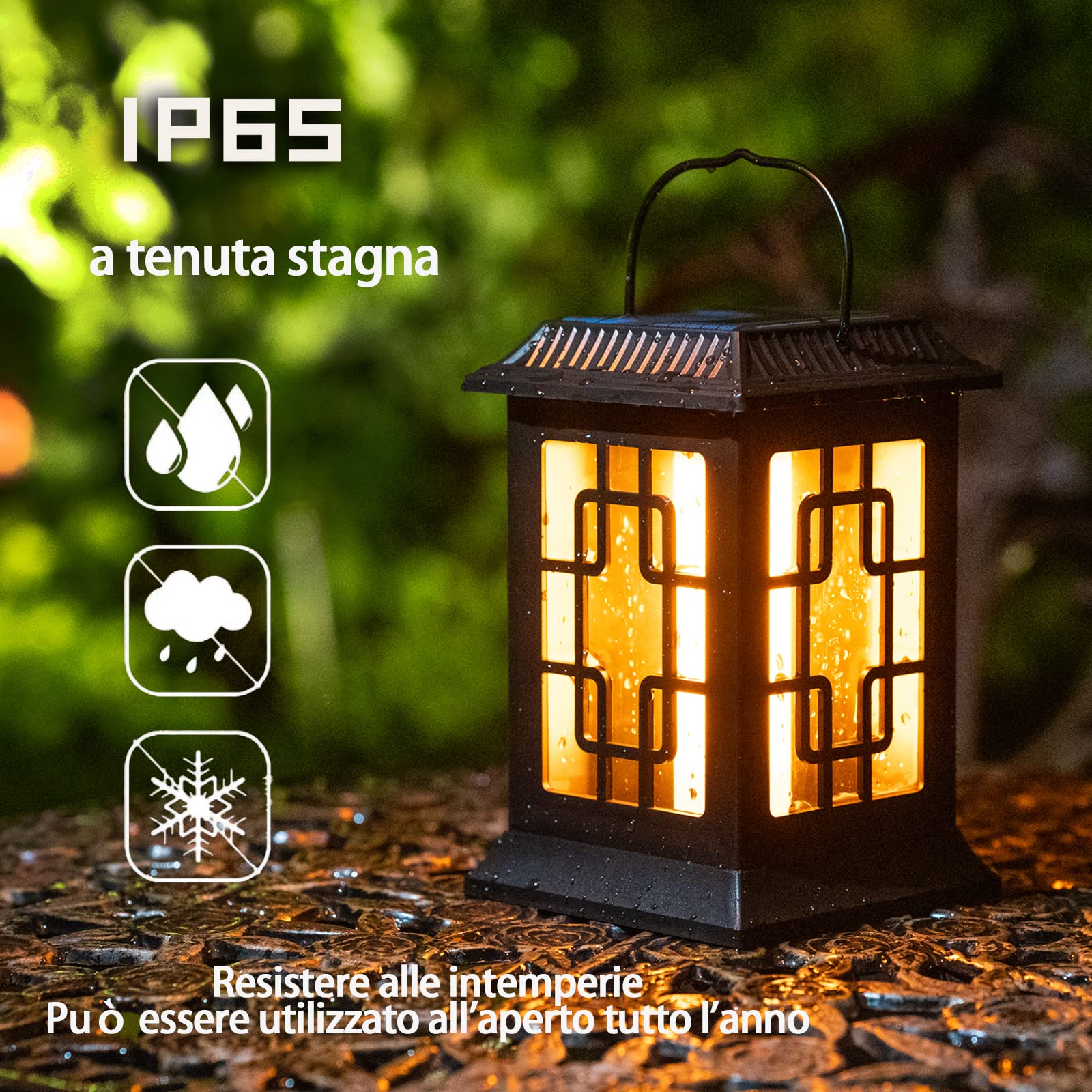 Luci Solari Esterno Giardino,Solare Fiamma Luci Ha Due Modalità di Funzionamento Lampeggiante/Caldo,IP65 Lanterne da Esterno ，Per la Decorazione di Giardini All'Aperto