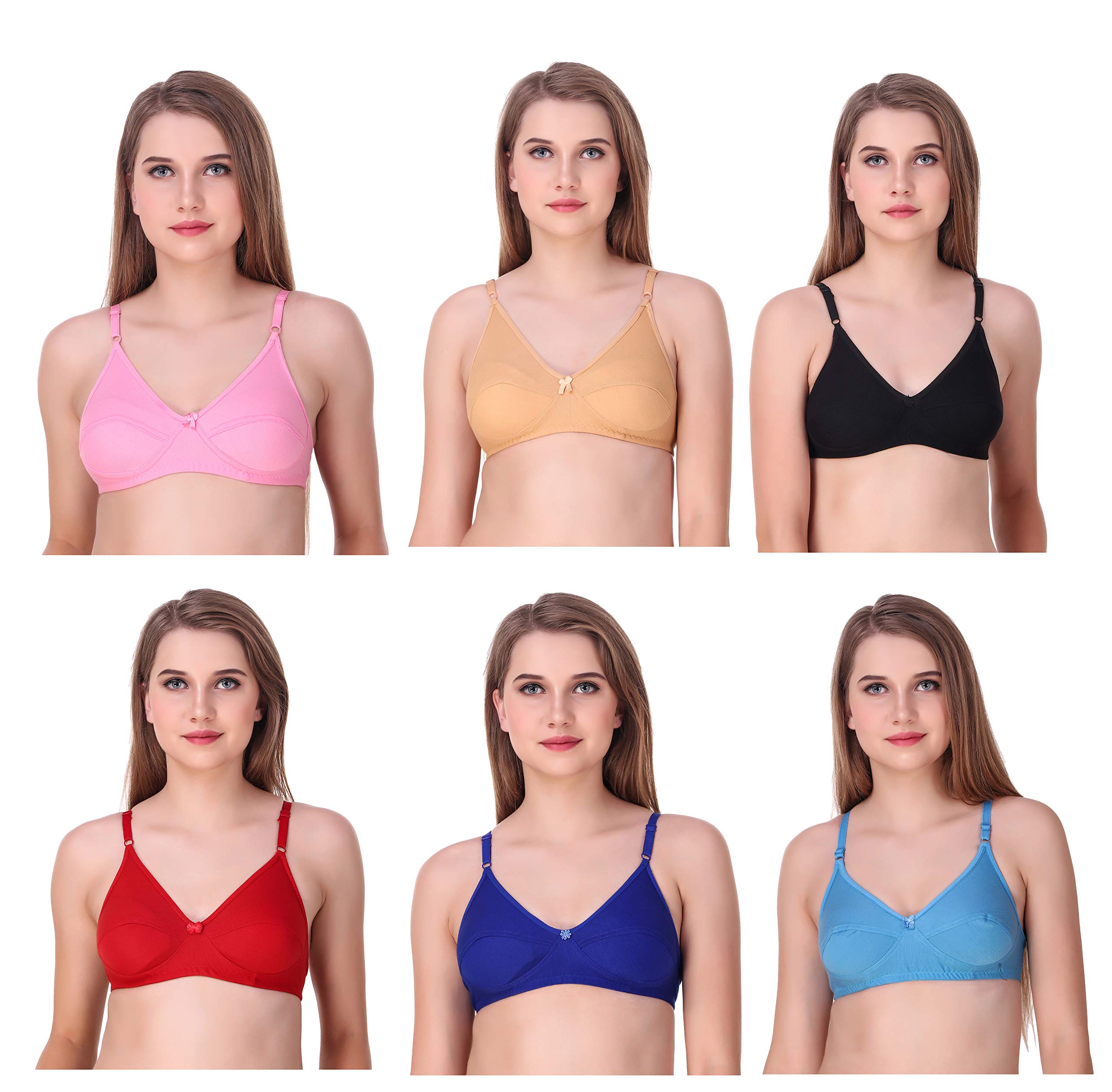 Hiya (Here is your affinity) Women's Cotton Non Padded Non-Wired Bra (6p-Affiniti-lava1-lava2-3-40_Multicolored_40)
