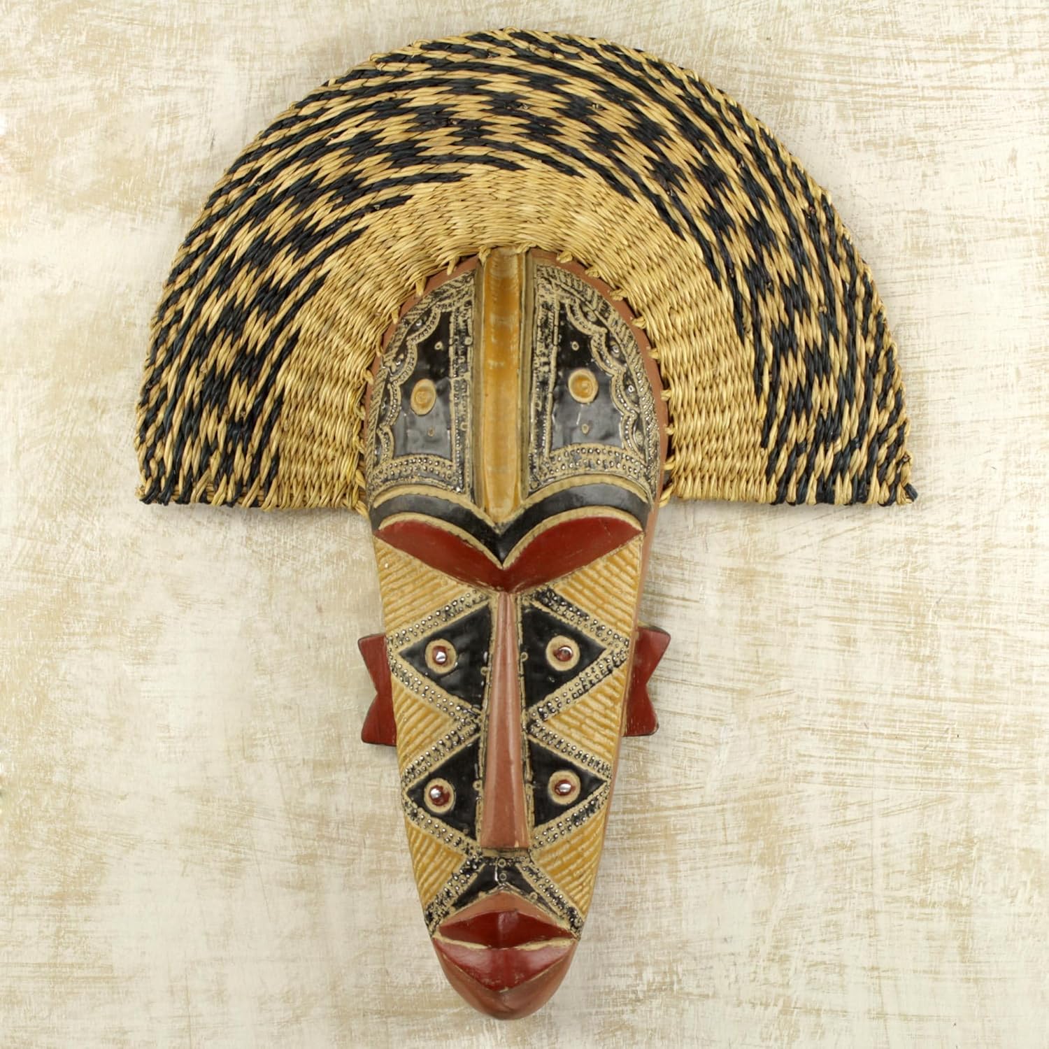 Novica Decorative Wood Cultural Mask, Multicolor 'Prosper'