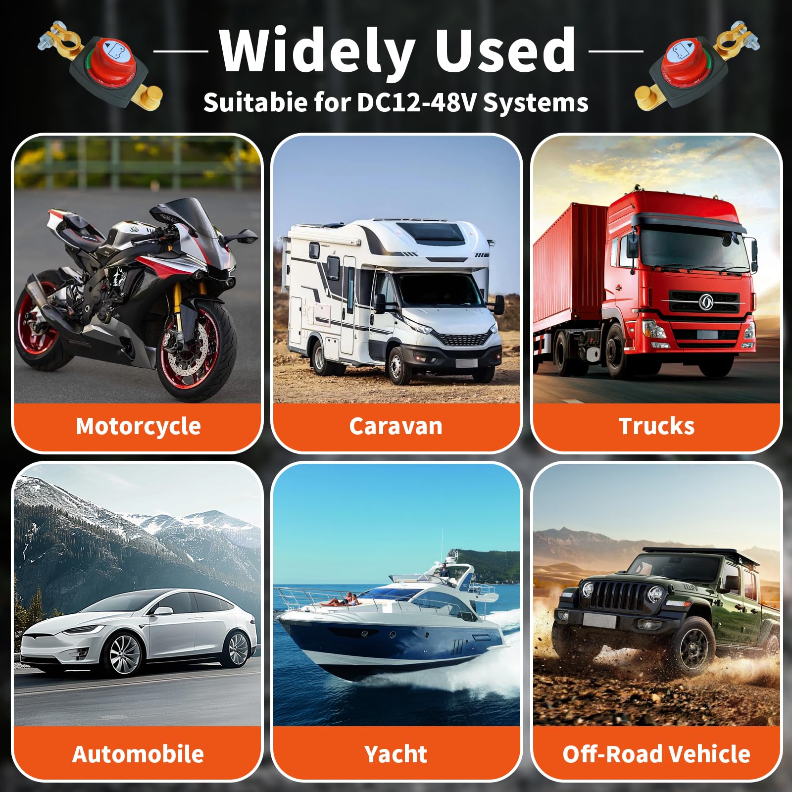 Główny wyłącznik akumulatora samochodowego, odłącznik, wodoszczelny, odłącznik akumulatora 12 V-48 V, do samochodu, motocykla, łodzi, łodzi, łodzi